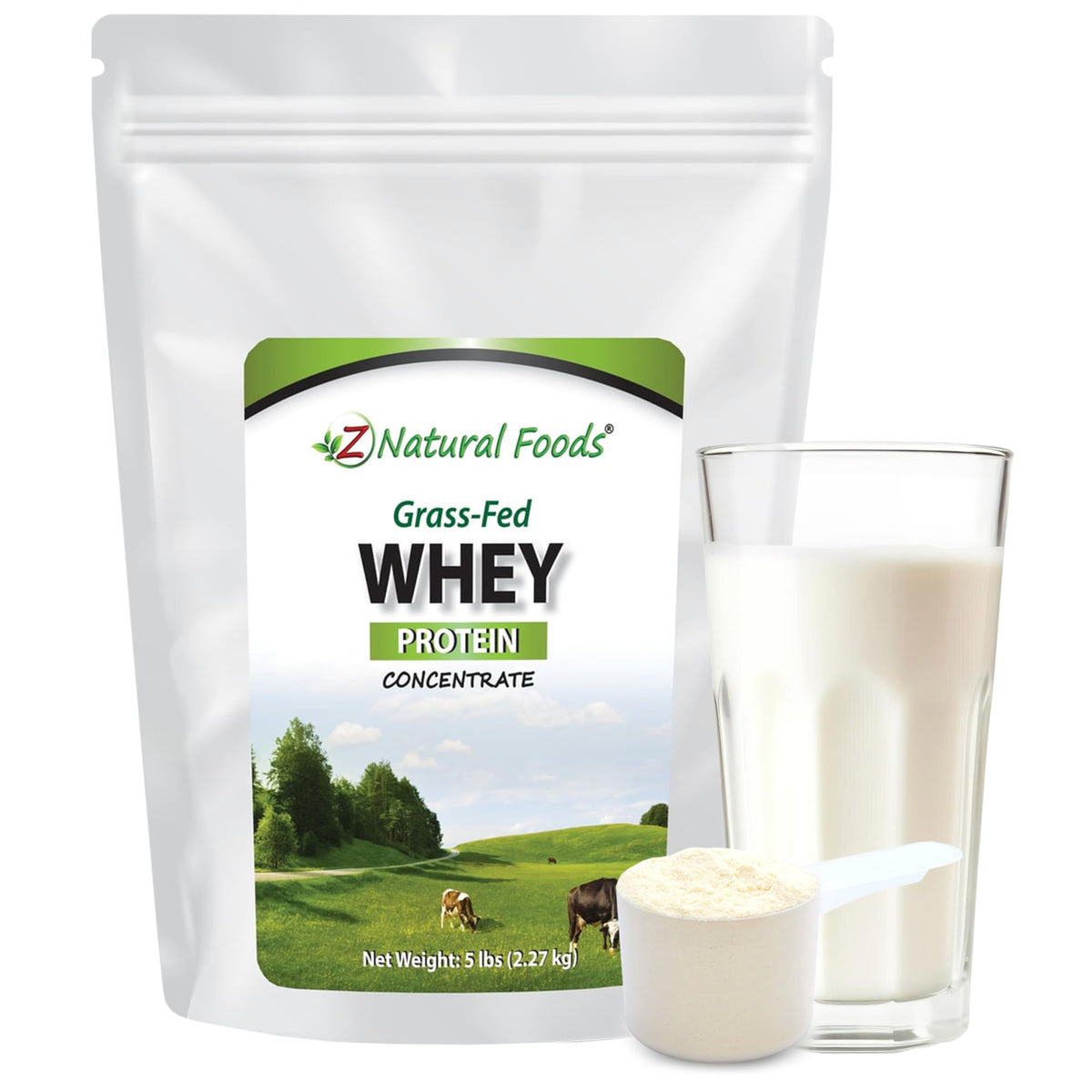 Z Natural Foods Proteína de suero en envase limpio, ideal para batidos post entrenamiento.