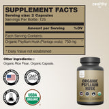 Etiqueta de Z Zealthy Life psyllium 750 mg, información clara de beneficios digestivos