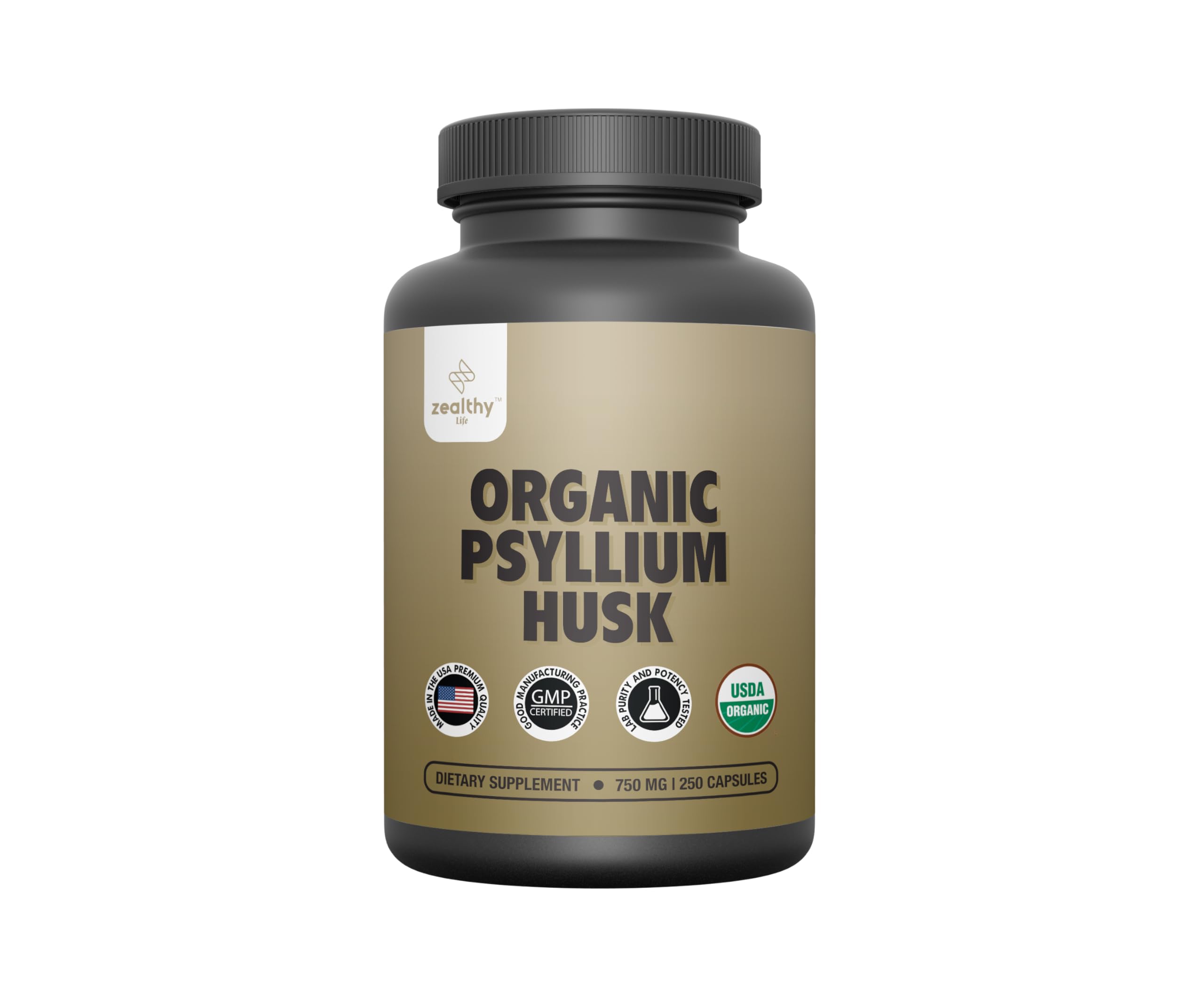 Información nutricional clara, psyllium 750 mg, Zealthy Life