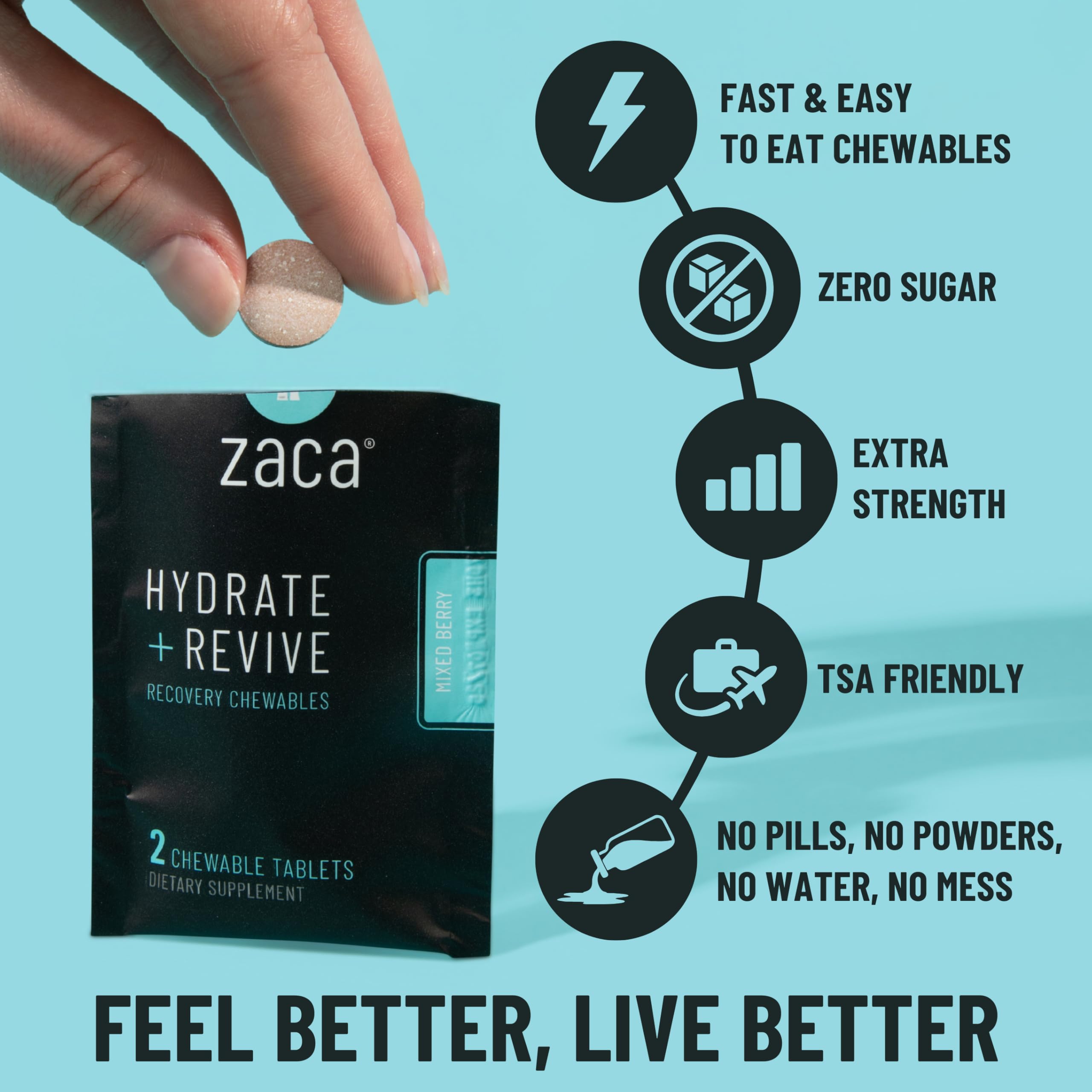Tabletas masticables Zaca para hidratar sin agua durante entrenamientos.