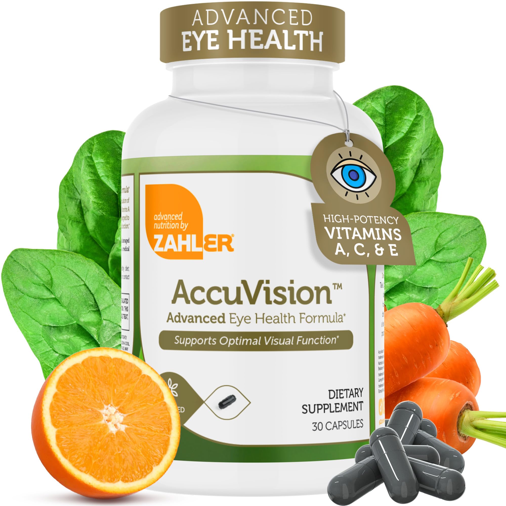 Zahler AccuVision: caja de cápsulas para apoyo diario de la salud ocular.