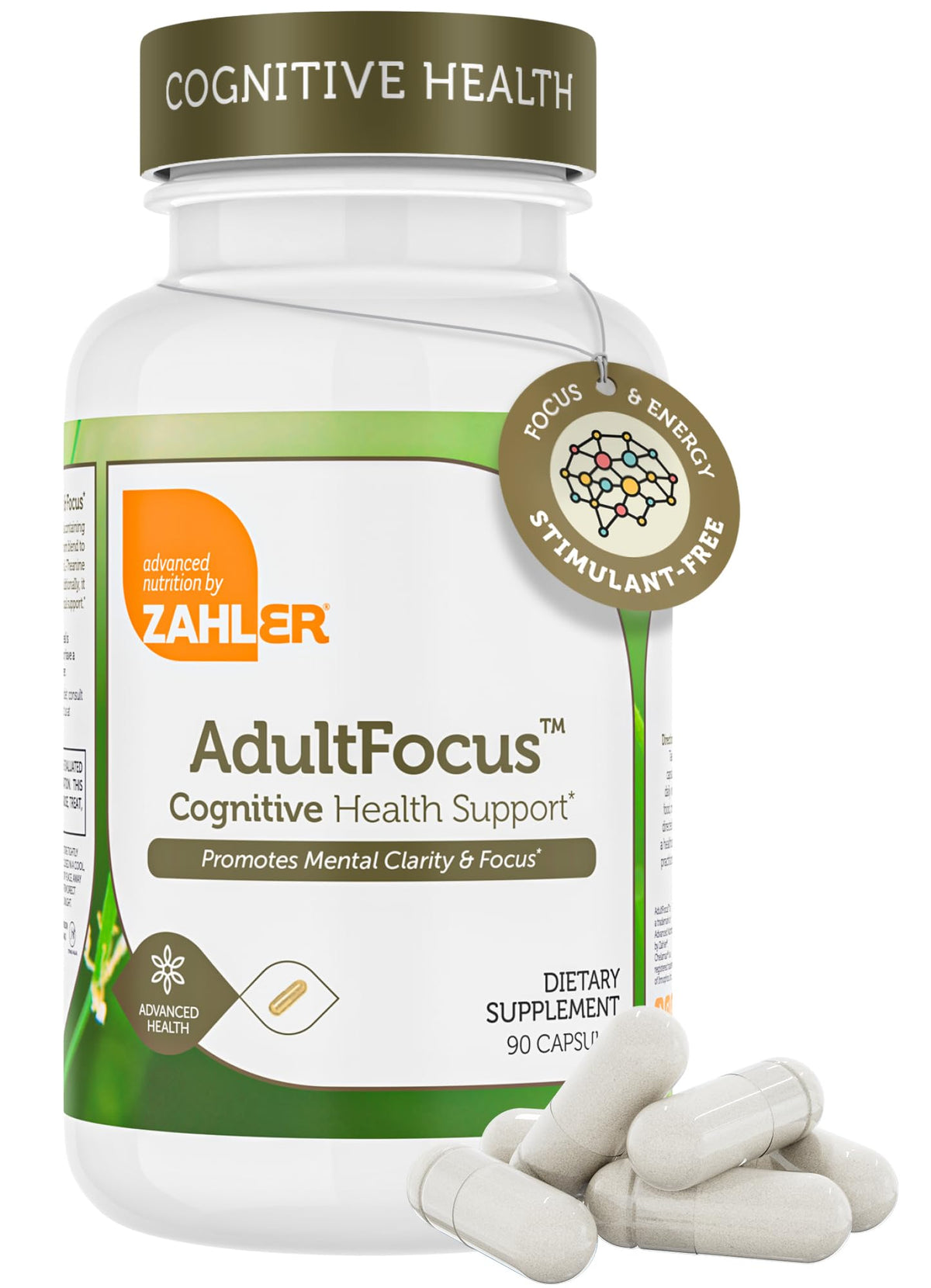 Zahler AdultFocus cápsulas dentro de la caja para enfoque sostenido.