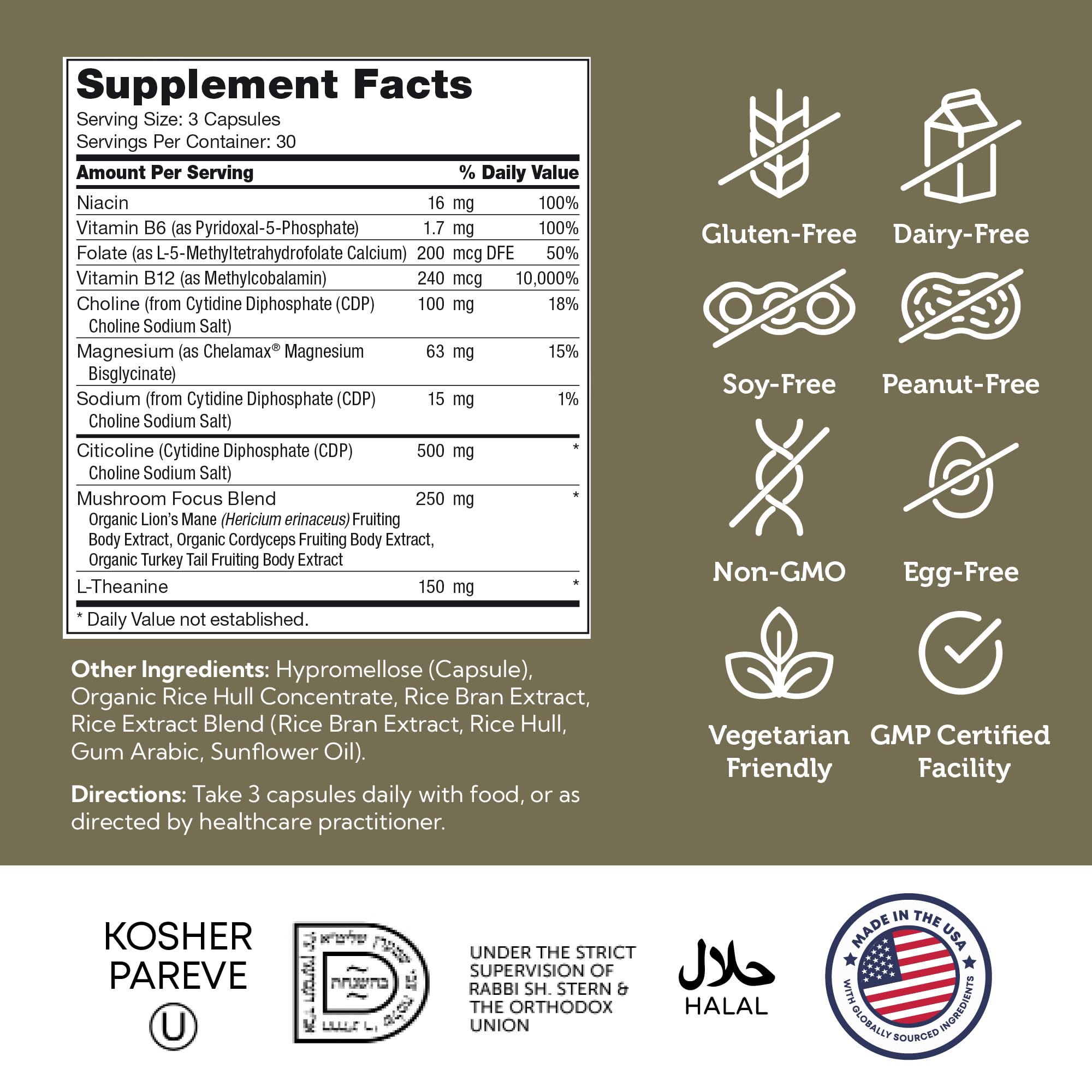 Zahler AdultFocus Suntheanine, ingrediente clave para concentración.