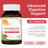 Etiqueta de Zahler BioDophilus100 con información clara sobre cepas y potencia.
