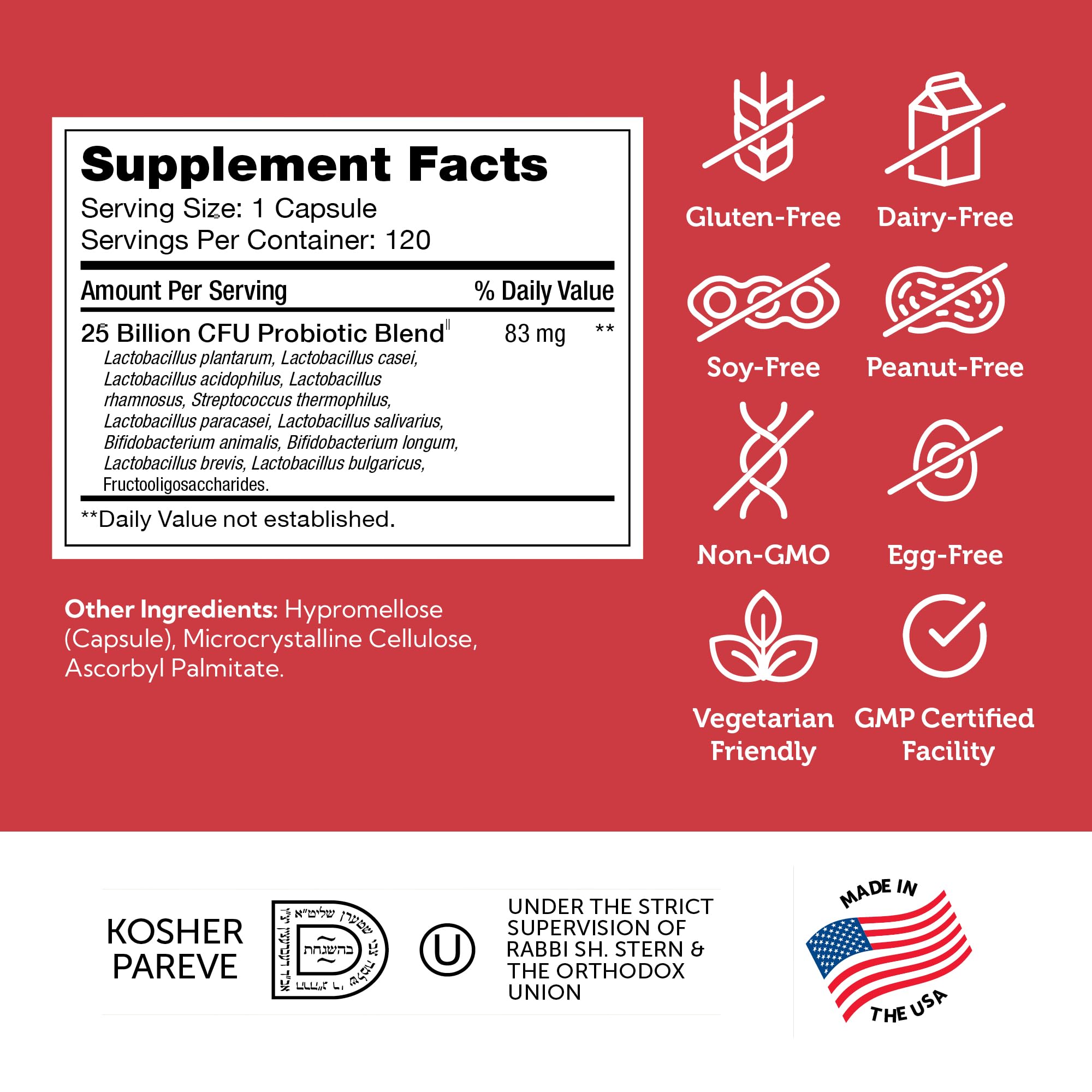 Zahler BioDophilus25 etiqueta certificada kosher para dietas