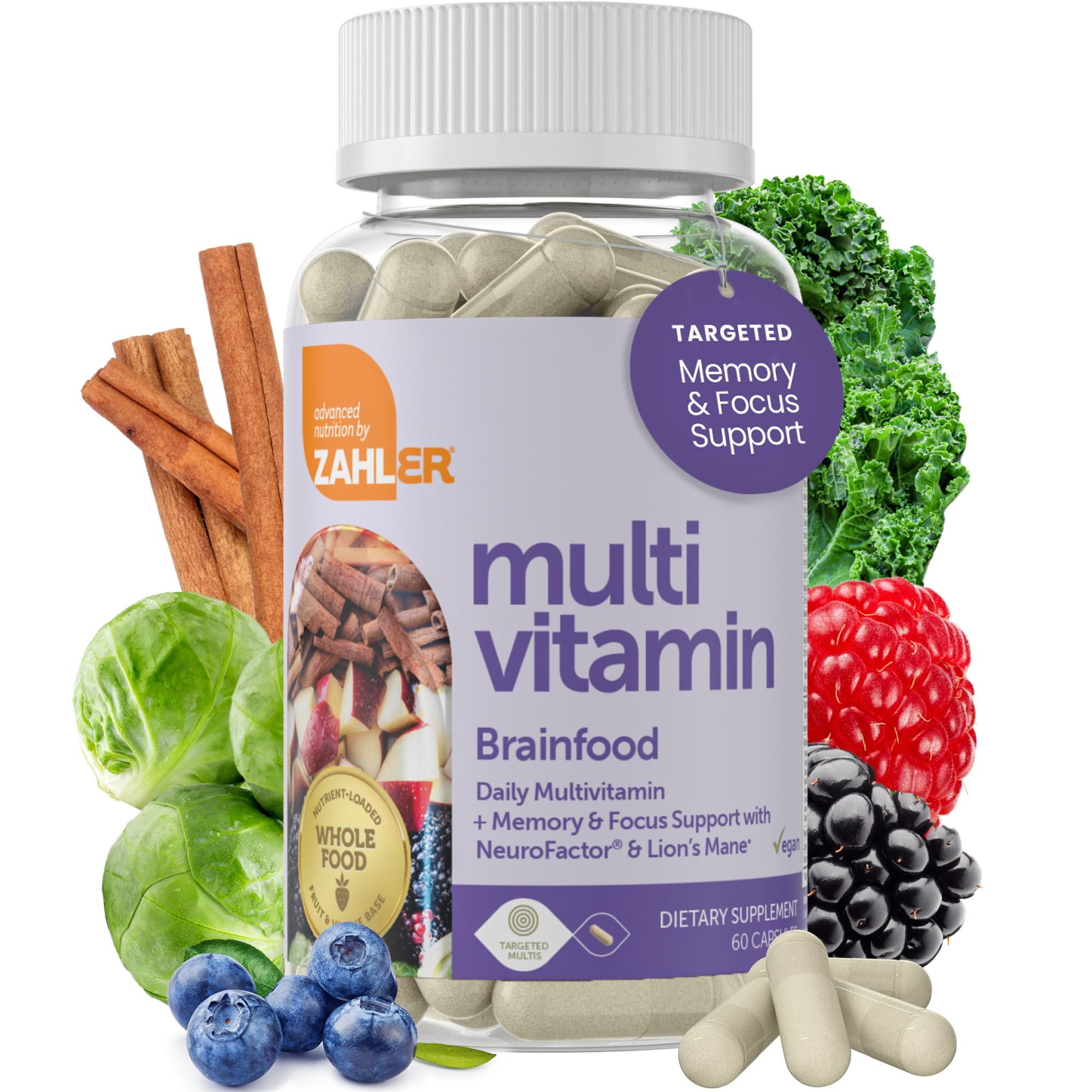Zahler frasco de cápsulas multivitamínicas para uso diario de memoria.