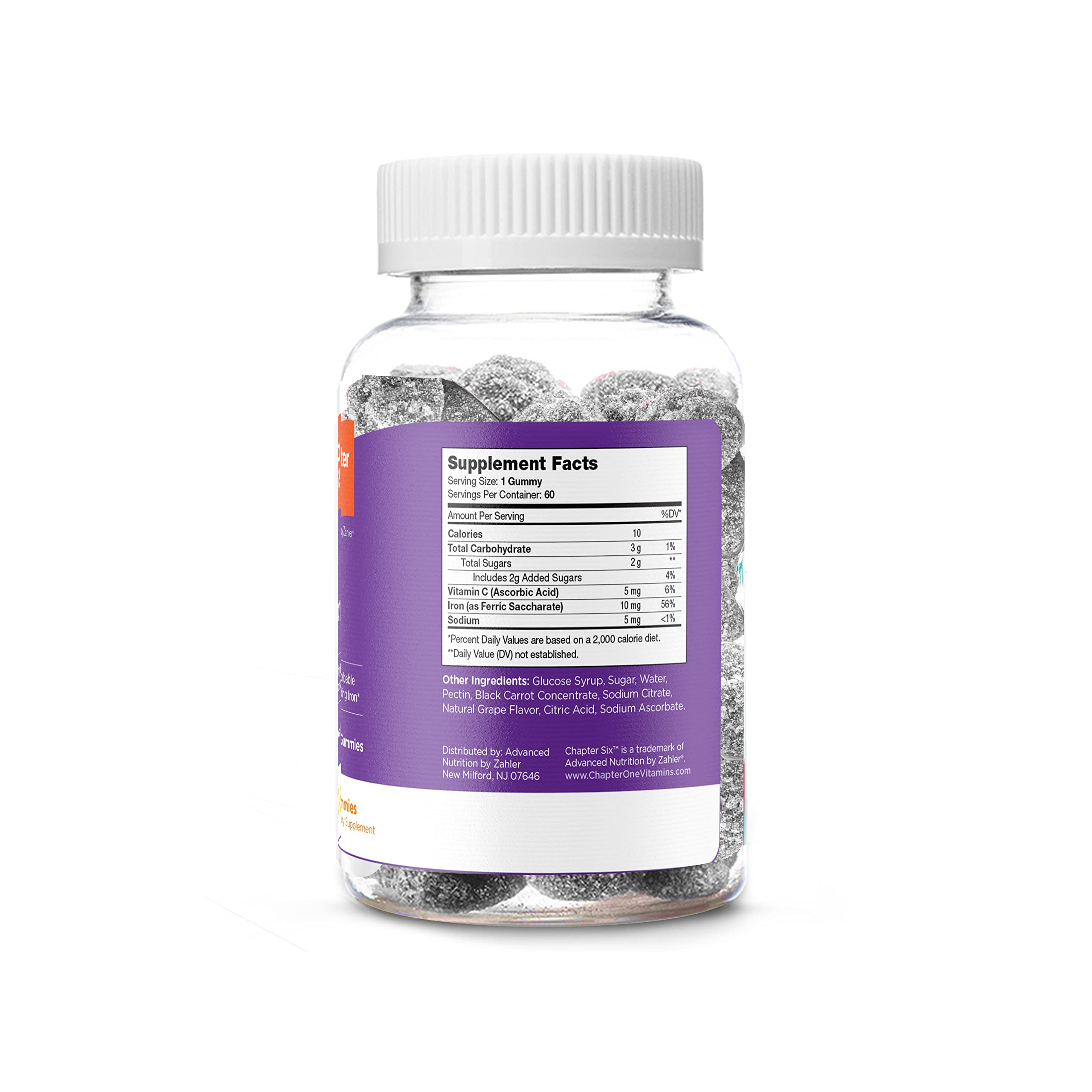 Etiqueta de Zahler gomitas de hierro y vitamina C