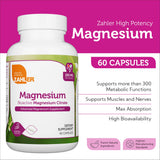 Cápsulas Zahler de magnesio, digestión suave y fácil de tragar.