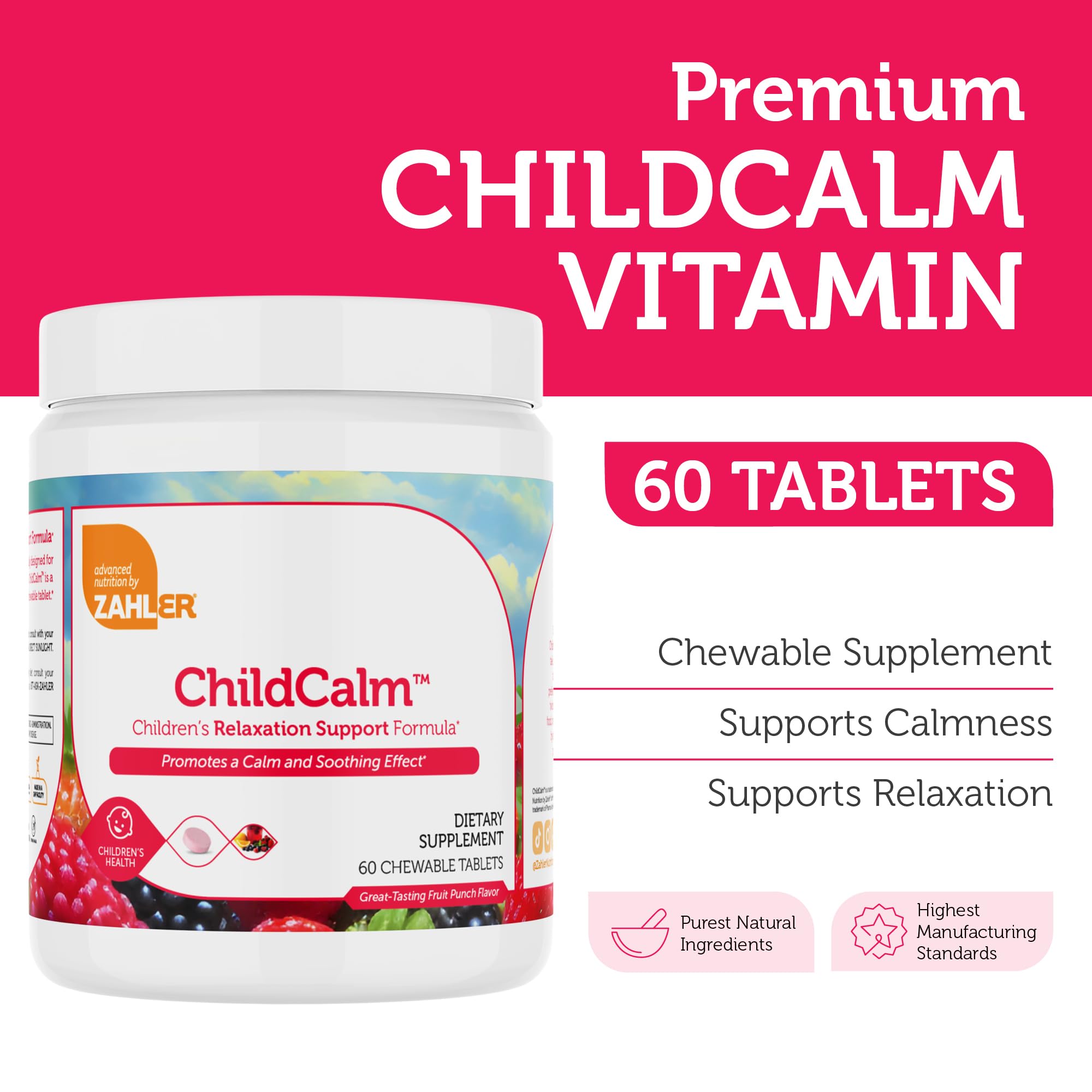 Zahler ChildCalm, ingredientes clave B6 y L-teanina para una relajación suave.