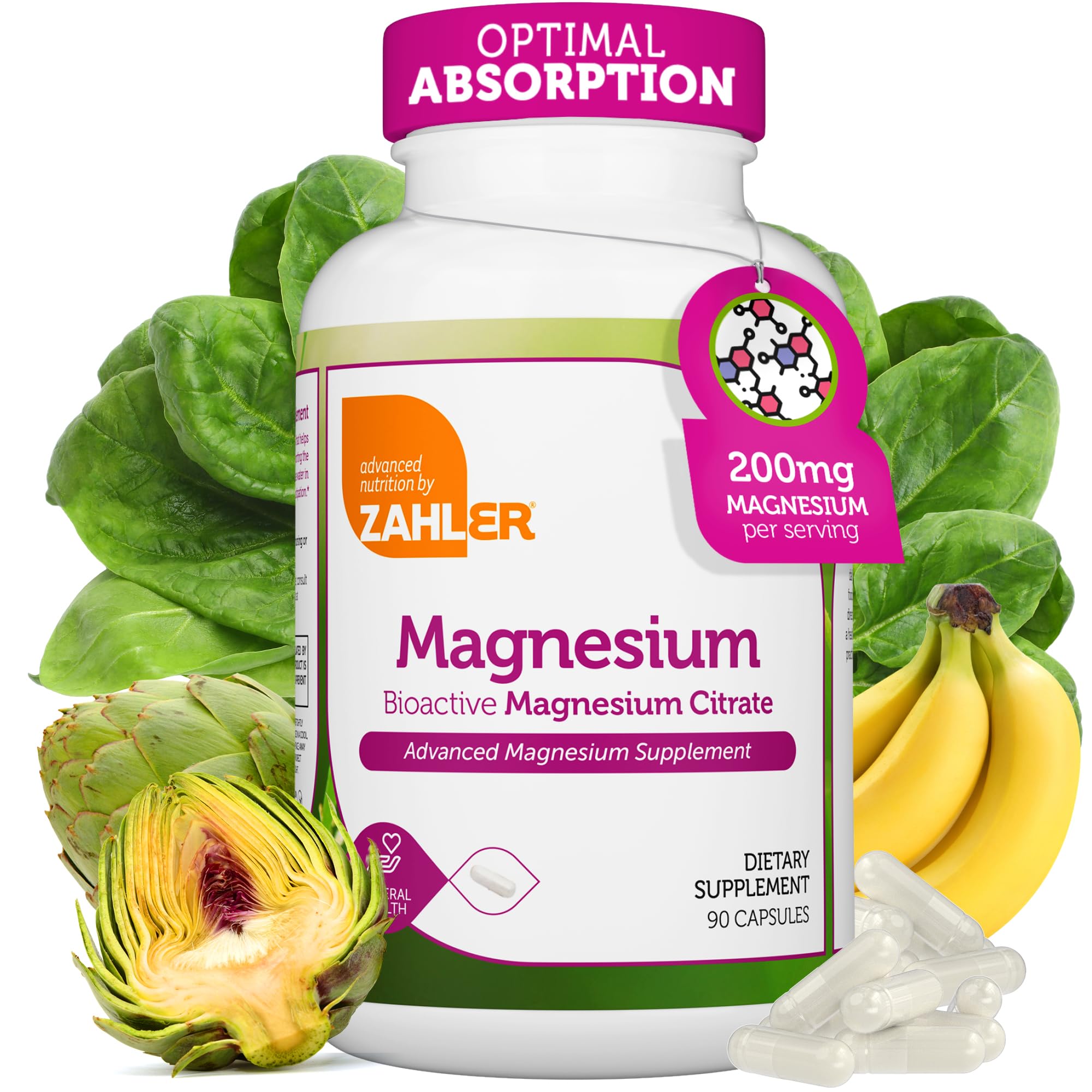 Zahler Citrato de Magnesio Bioactivo 200 mg, envase para uso diario