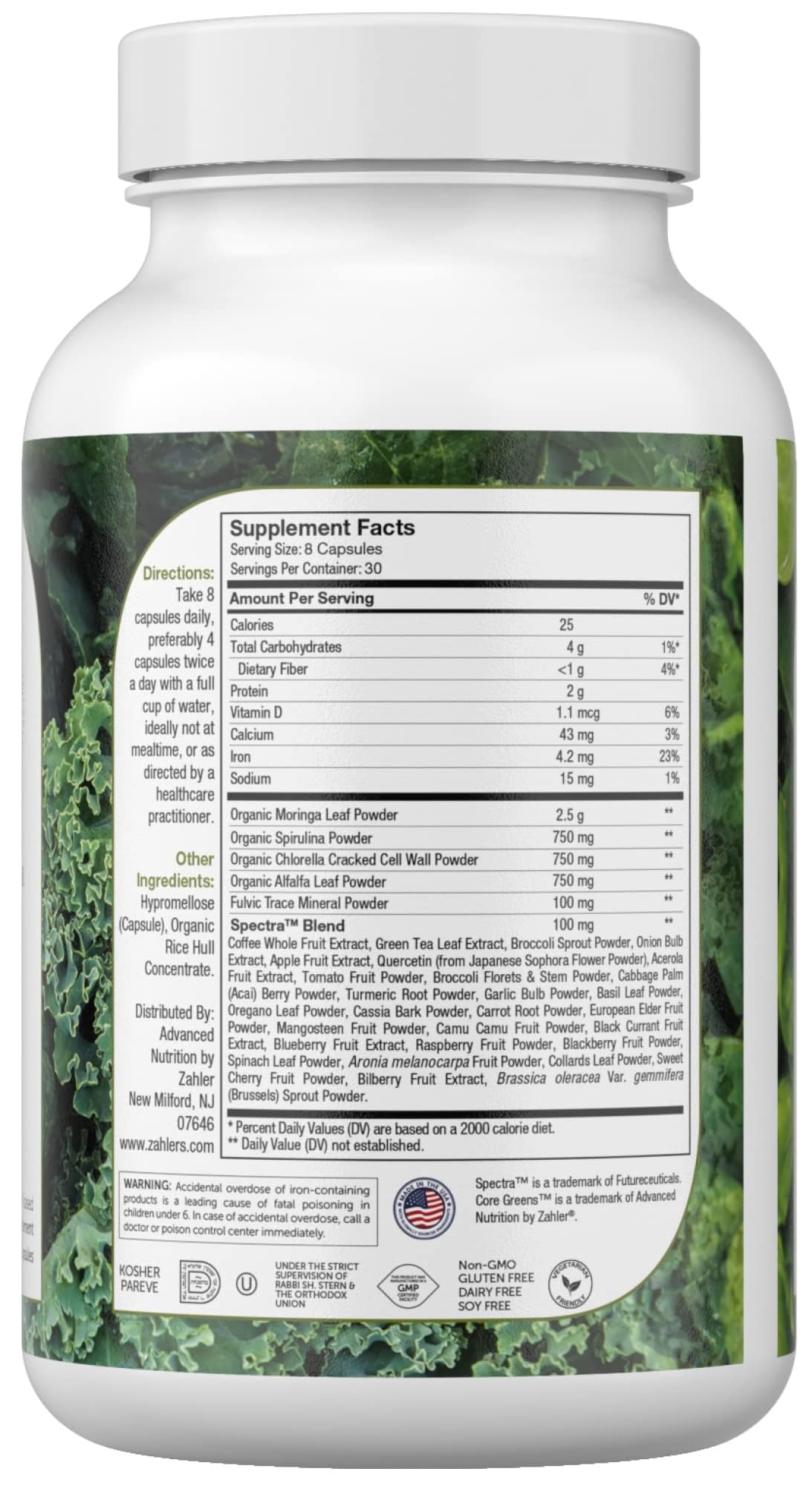 Zahler Core Greens, cápsulas, práctico reemplazo a batidos para energía diaria.