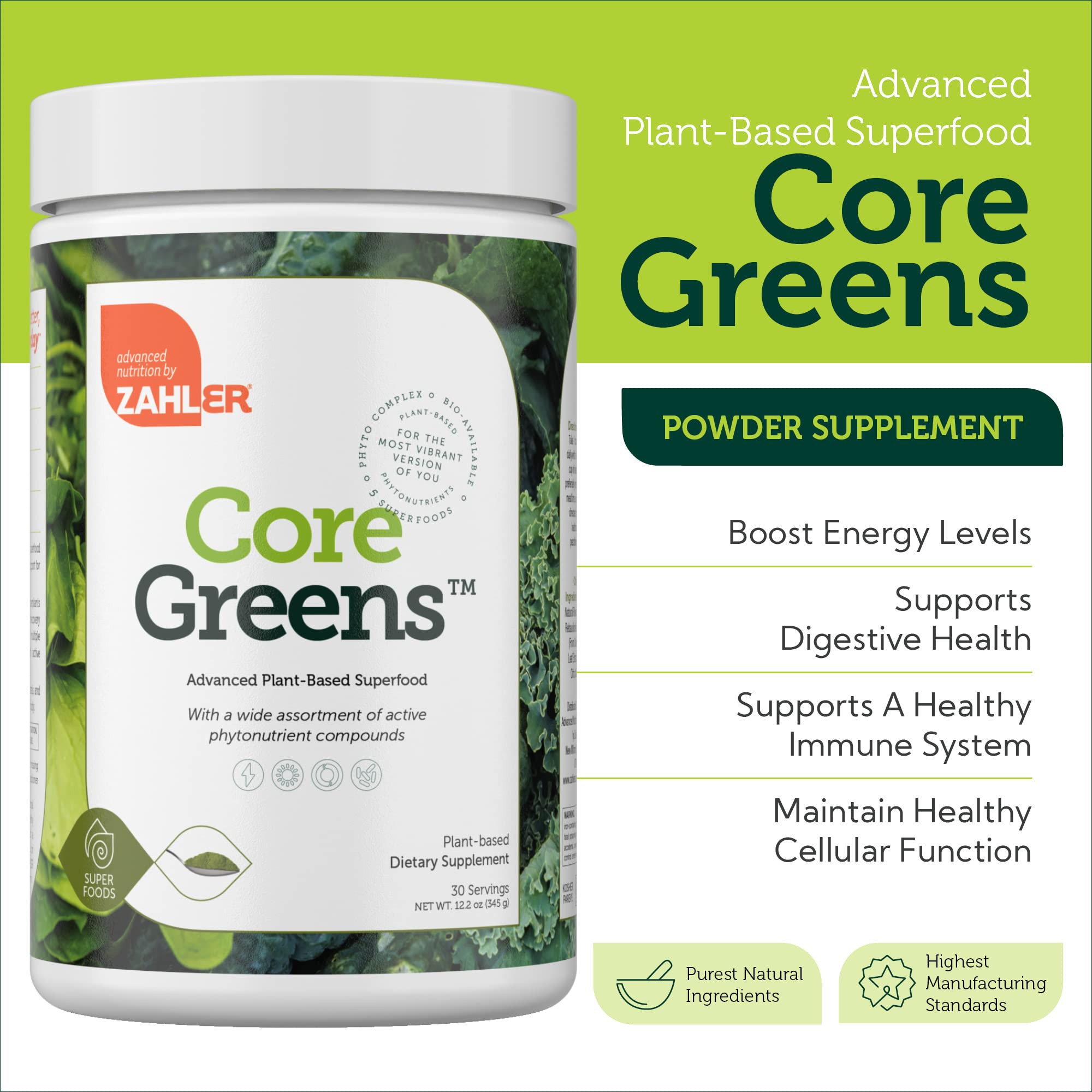 Mezcla en batido con Zahler Core Greens para un impulso nutritivo matutino