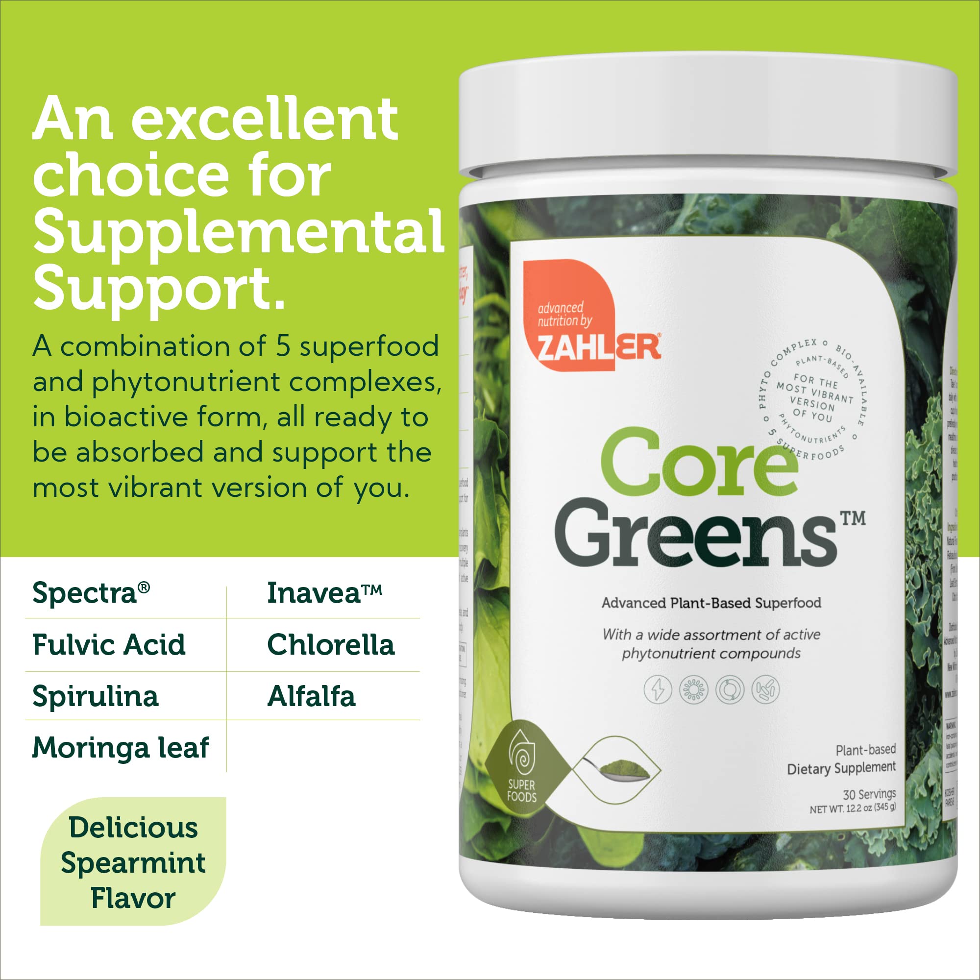 Zahler Core Greens apoyo digestivo diario por su mezcla de greens
