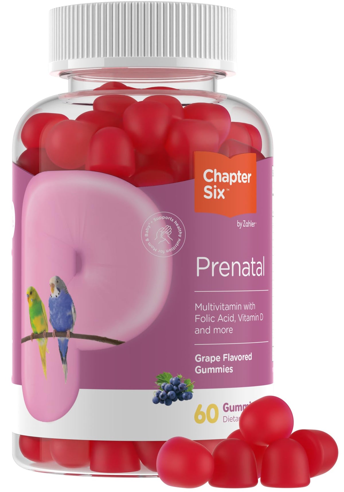 Gomitas Zahler Prenatales Uva en envase, sabor agradable para consumo diario.