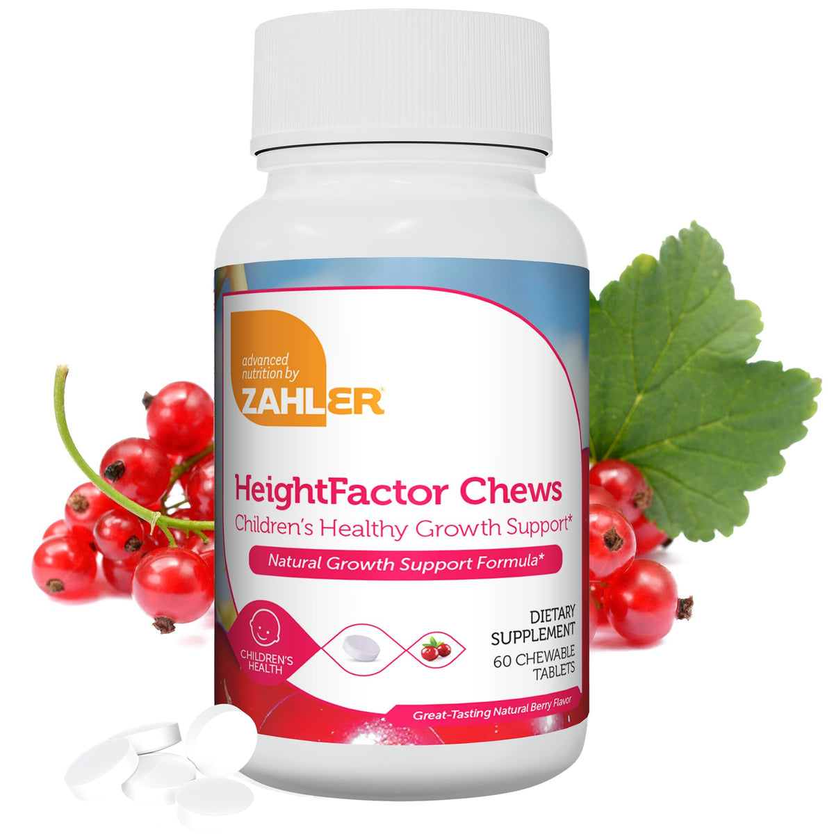 Zahler HeightFactor tabletas masticables sabor frambuesa para niños y apoyo al crecimiento