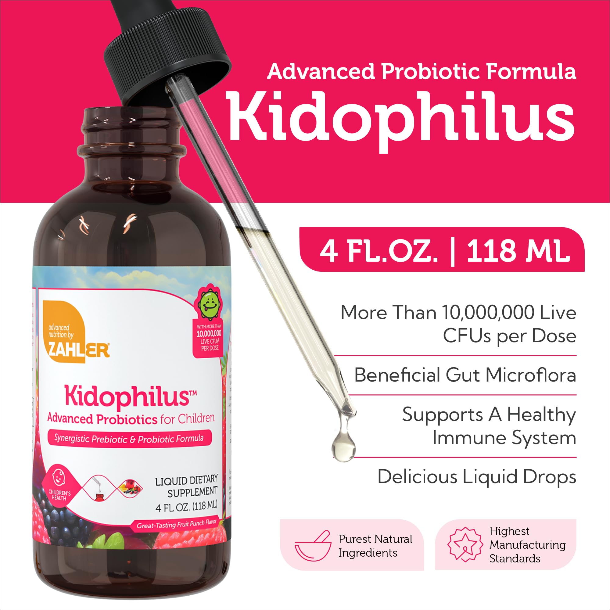Toma diaria de Zahler Kidophilus en formato líquido para niños