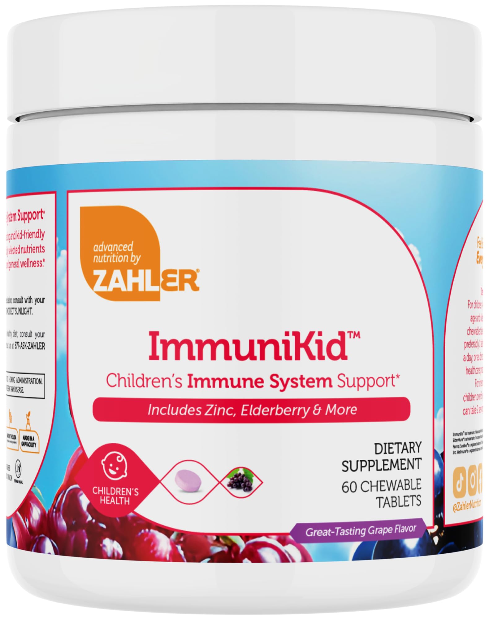 Tabletas gomosas de uva Zahler Kids Immune en primer plano