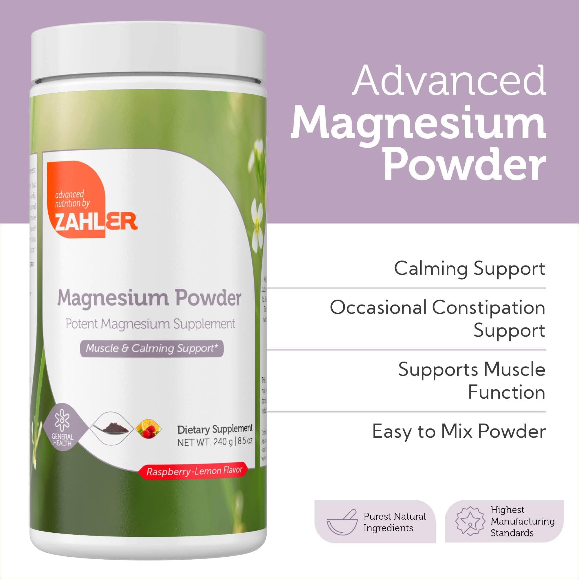 Zahler polvo de magnesio uso matutino para energía calmada