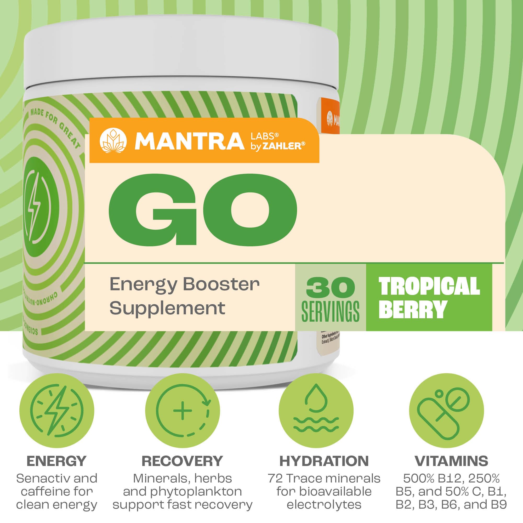 Zahler Mantra Go electrolitos para hidratación óptima durante el día.