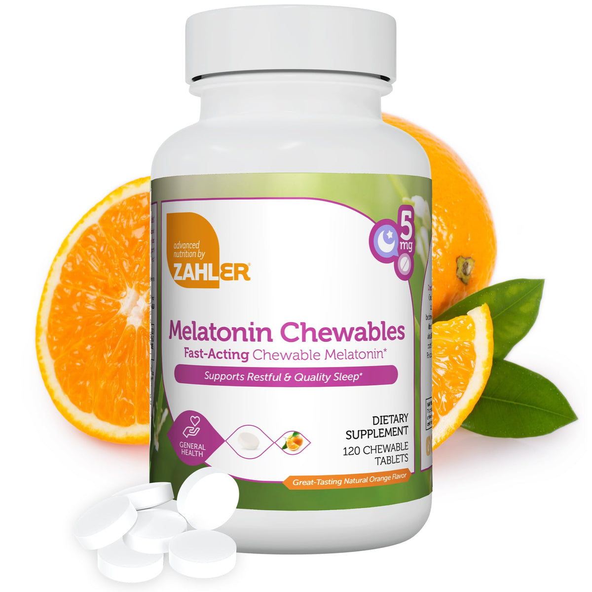 Zahler Melatonina, tabletas sabor naranja, disolución rápida para dormir más rápido.