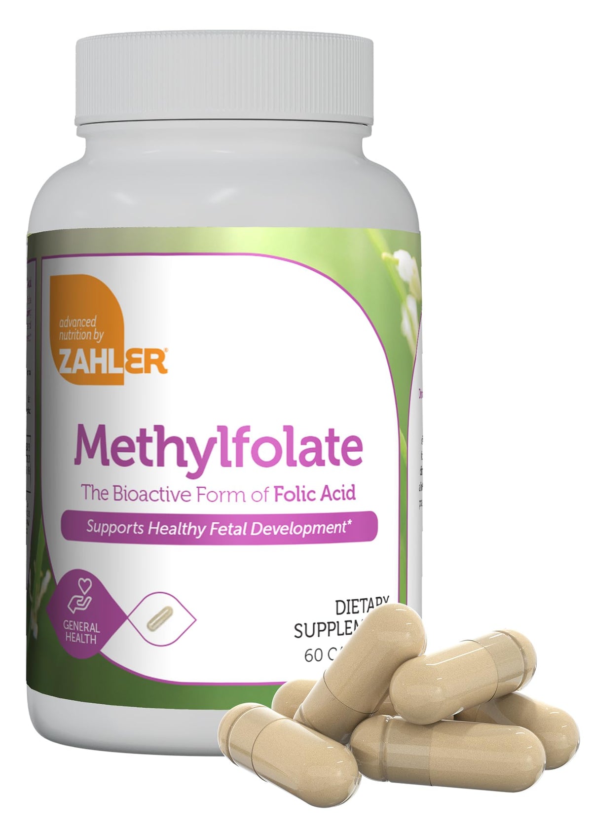 Cápsulas de Zahler Methylfolate para uso diario, prácticas y fáciles de incorporar.