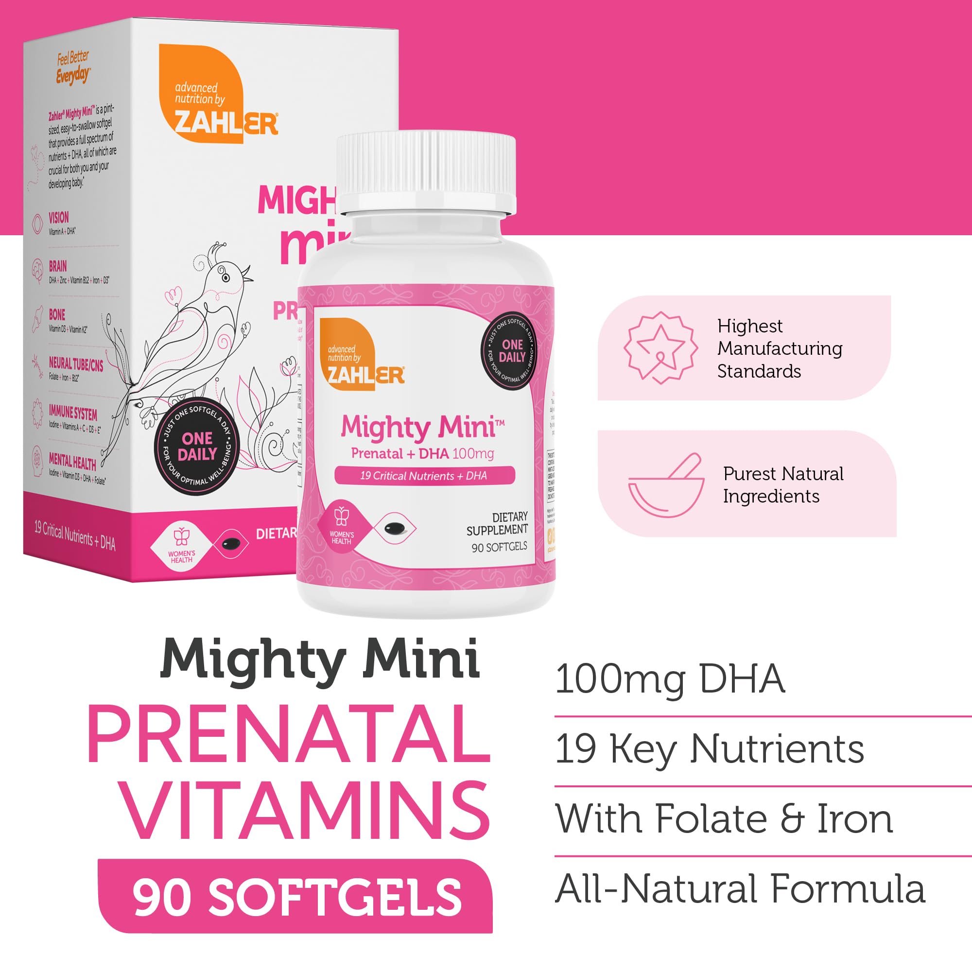 Cápsula suave Zahler Mighty Mini facilita la toma diaria durante el embarazo.