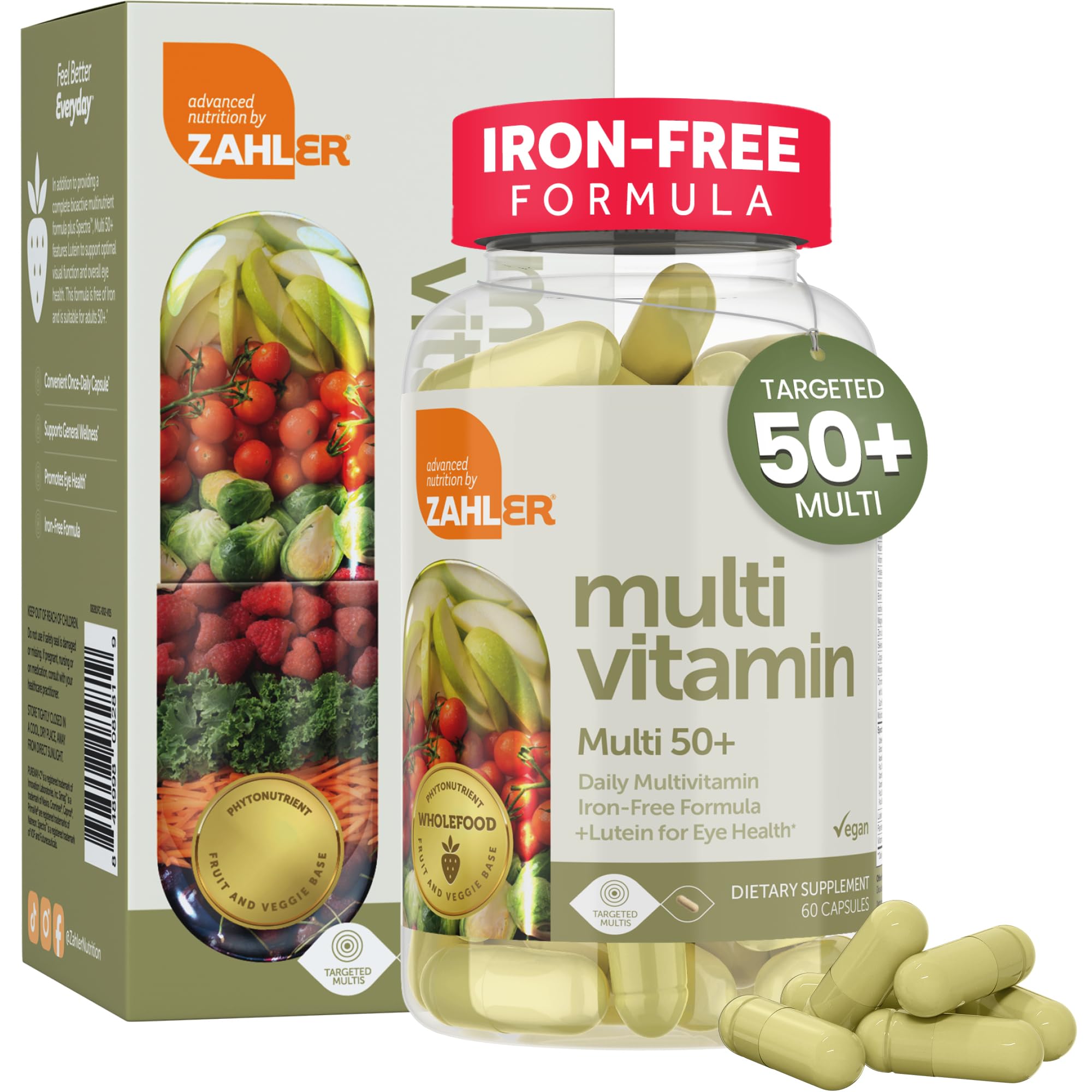 Zahler Multivitamin 50+ cápsulas para apoyo nutricional diario.