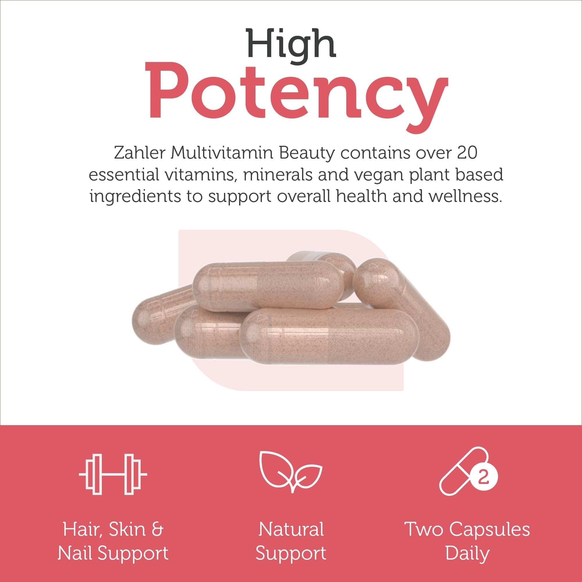 Zahler Multivitamin Beauty: ingredientes clave para piel, cabello y uñas.