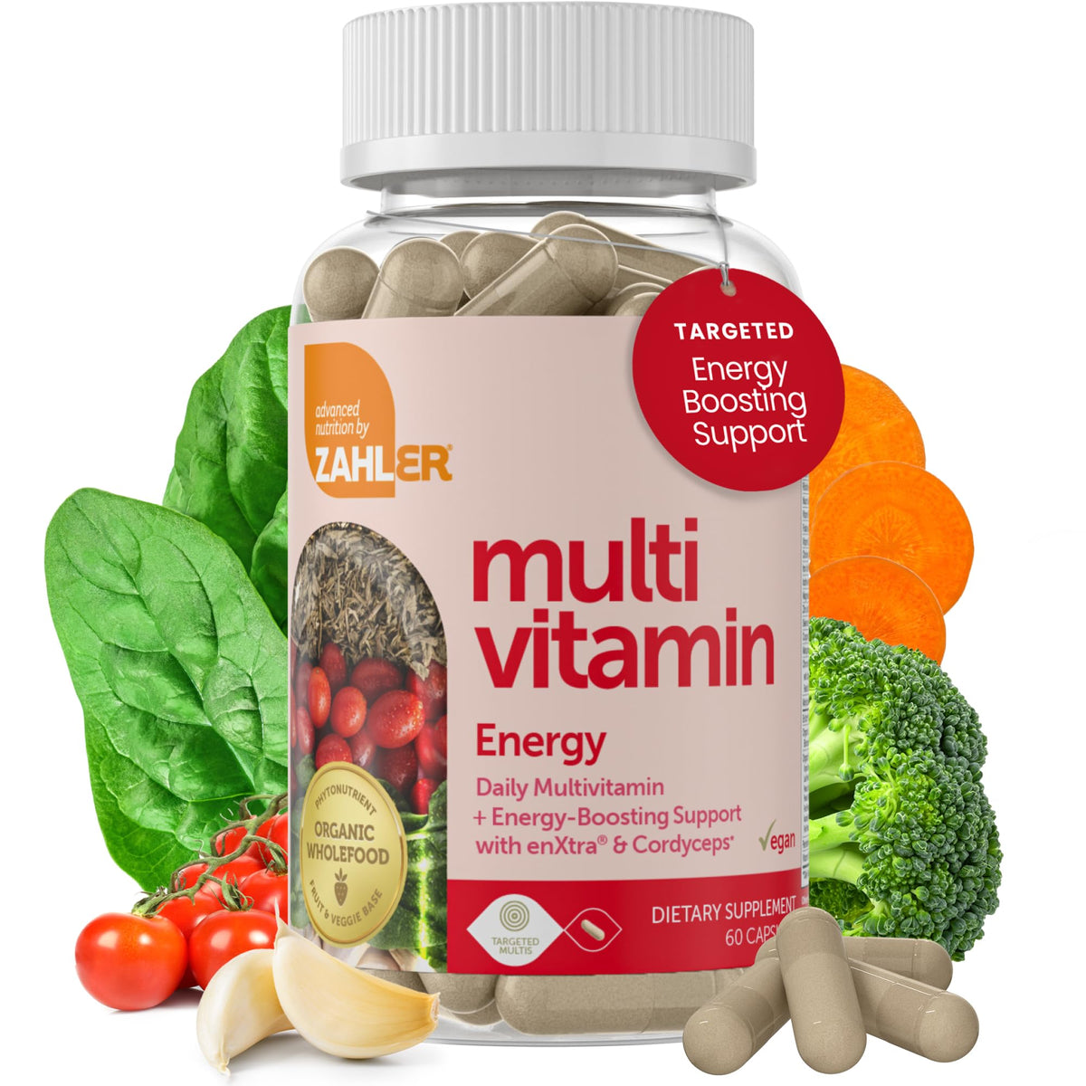 Zahler multivitamínico diario, botella de energía, para empezar el día con vitalidad.