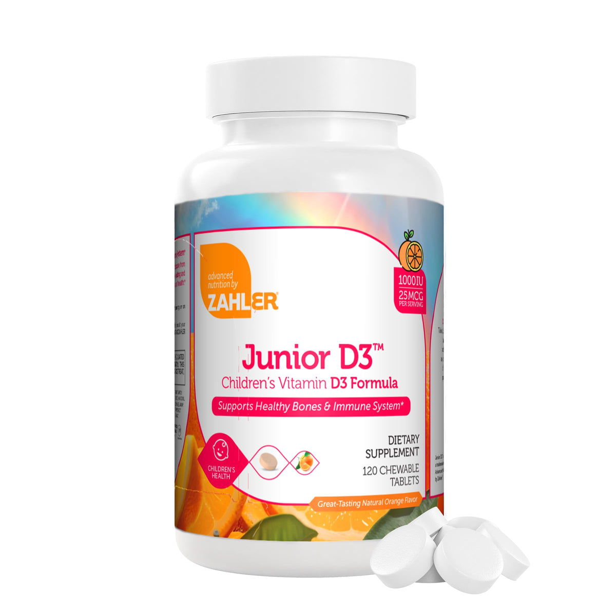 Zahler Junior D3 gomita masticable sabor naranja para huesos y dientes