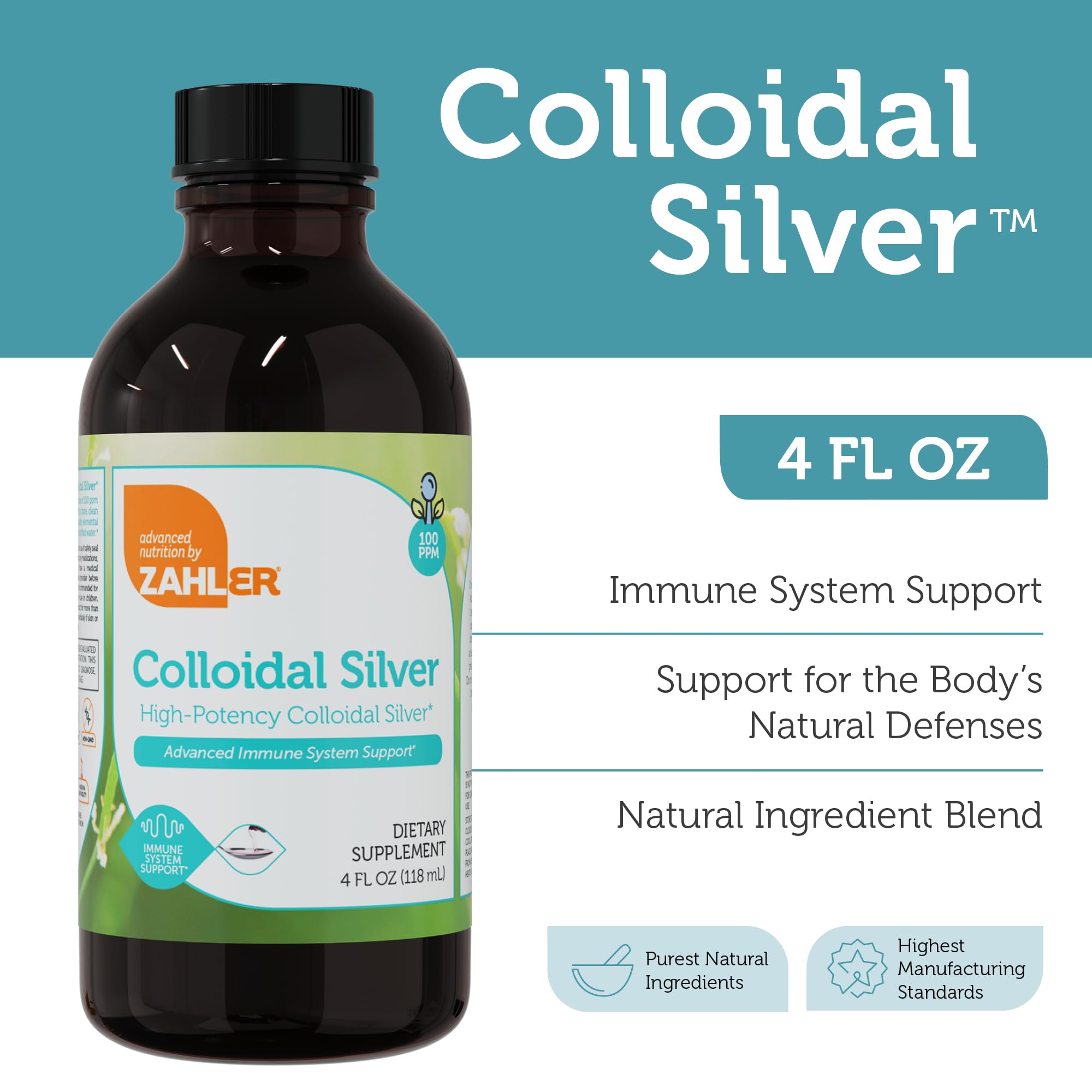 Zahler Plata Coloidal, etiqueta clara: demuestra calidad y pureza para el consumo diario