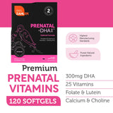 DHA y folato Zahler Prenatal, porción diaria recomendada para la gestación.