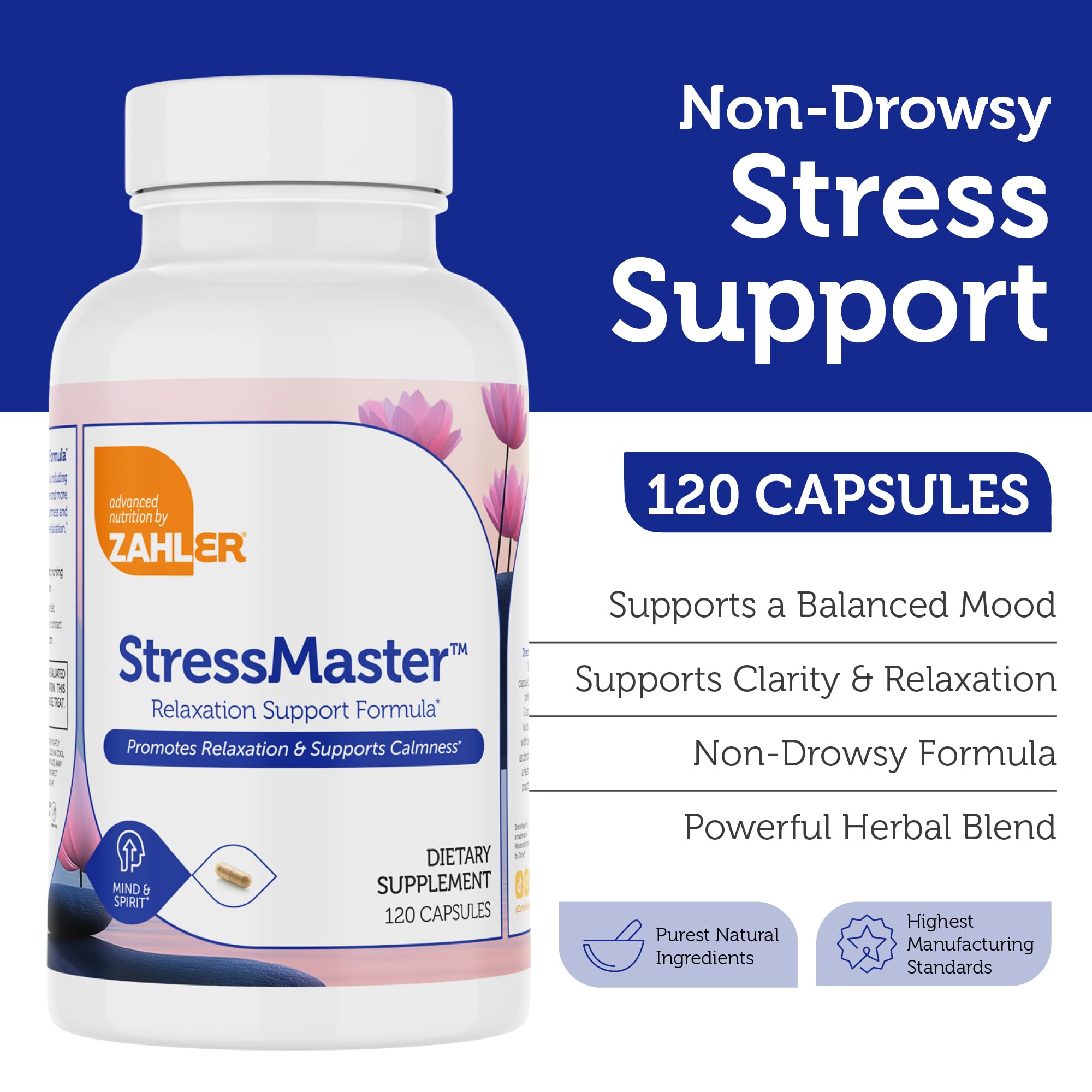 Zahler StressMaster, etiqueta detallada, muestra la composición de hierbas para la relajación