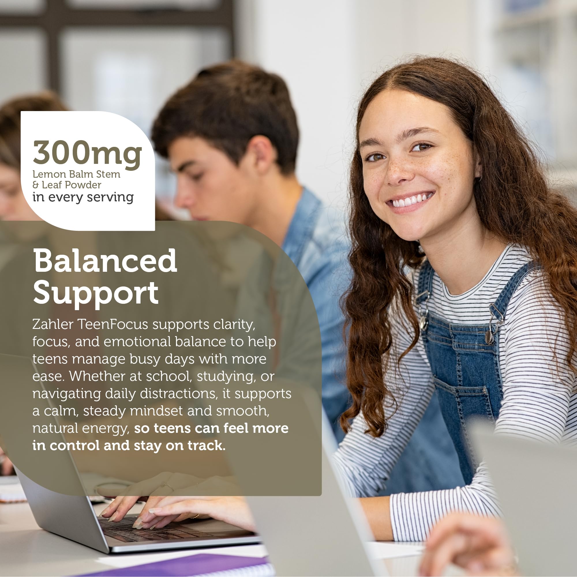 Zahler TeenFocus cápsulas, dosis diaria para apoyo cognitivo seguro.
