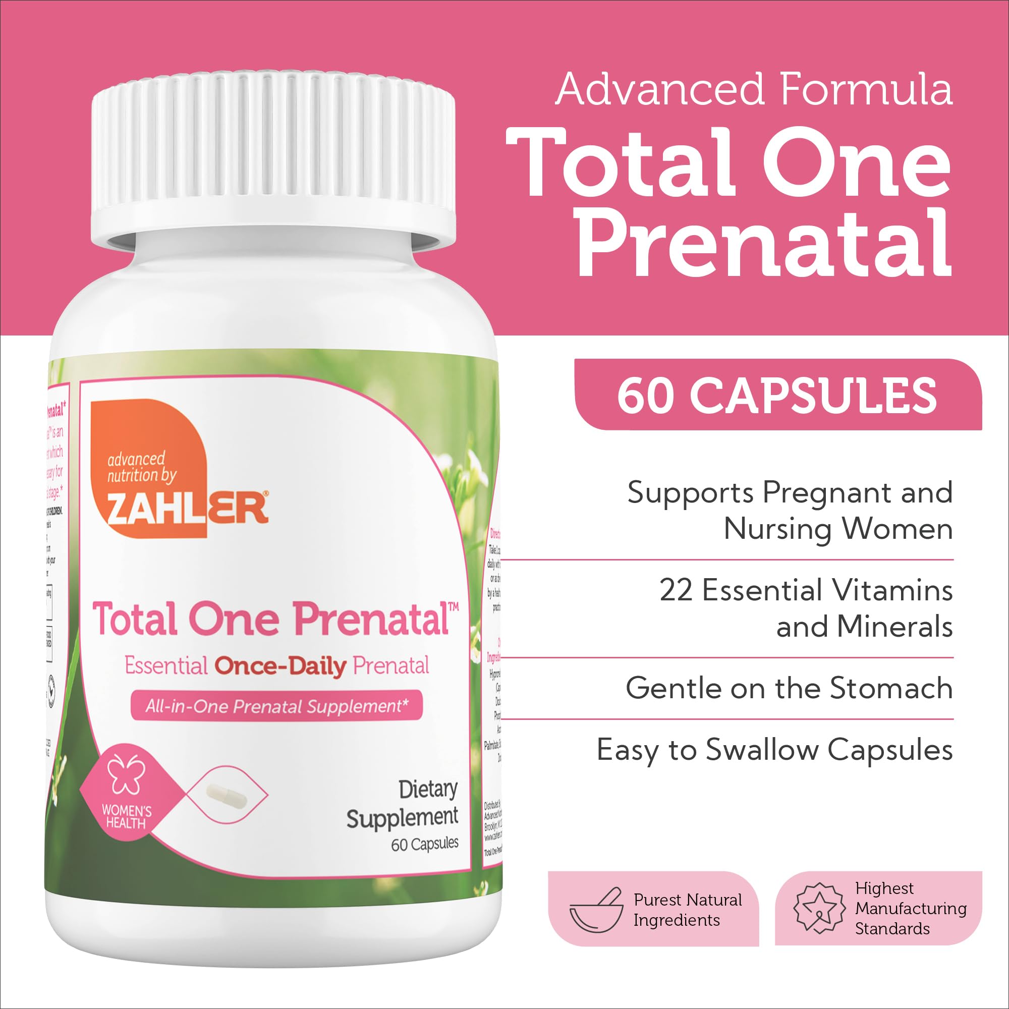 Zahler Total Uno Prenatal, cápsulas fáciles de tragar para la suplementación diaria