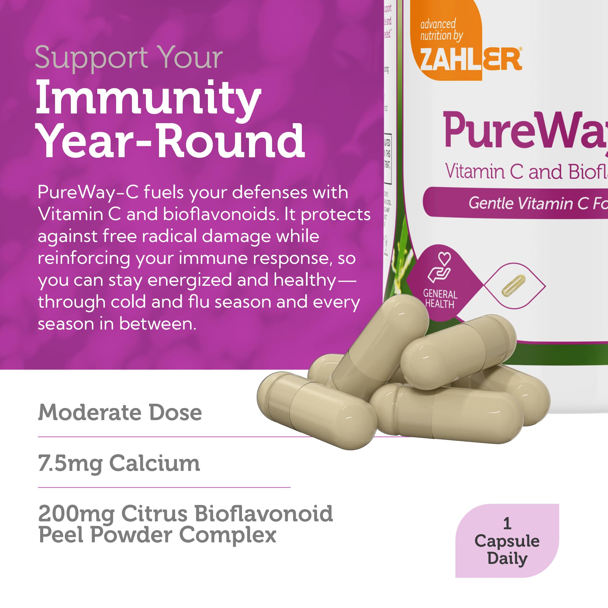 Apoyo inmune natural con Zahler Vitamina C 500 mg.