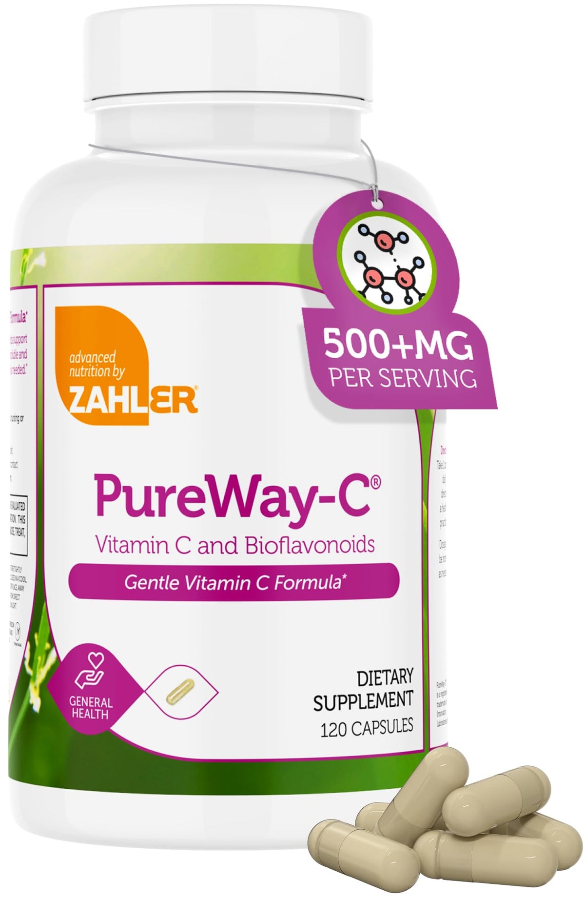 Zahler Vitamina C 500 mg con bioflavonoides en botella; apoyo suave al sistema inmune.