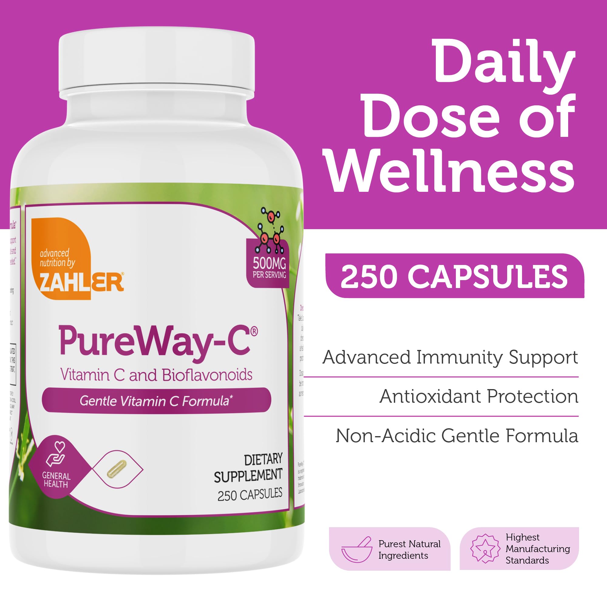 Zahler Vitamina C 500 mg con bioflavonoides para mejor absorción.