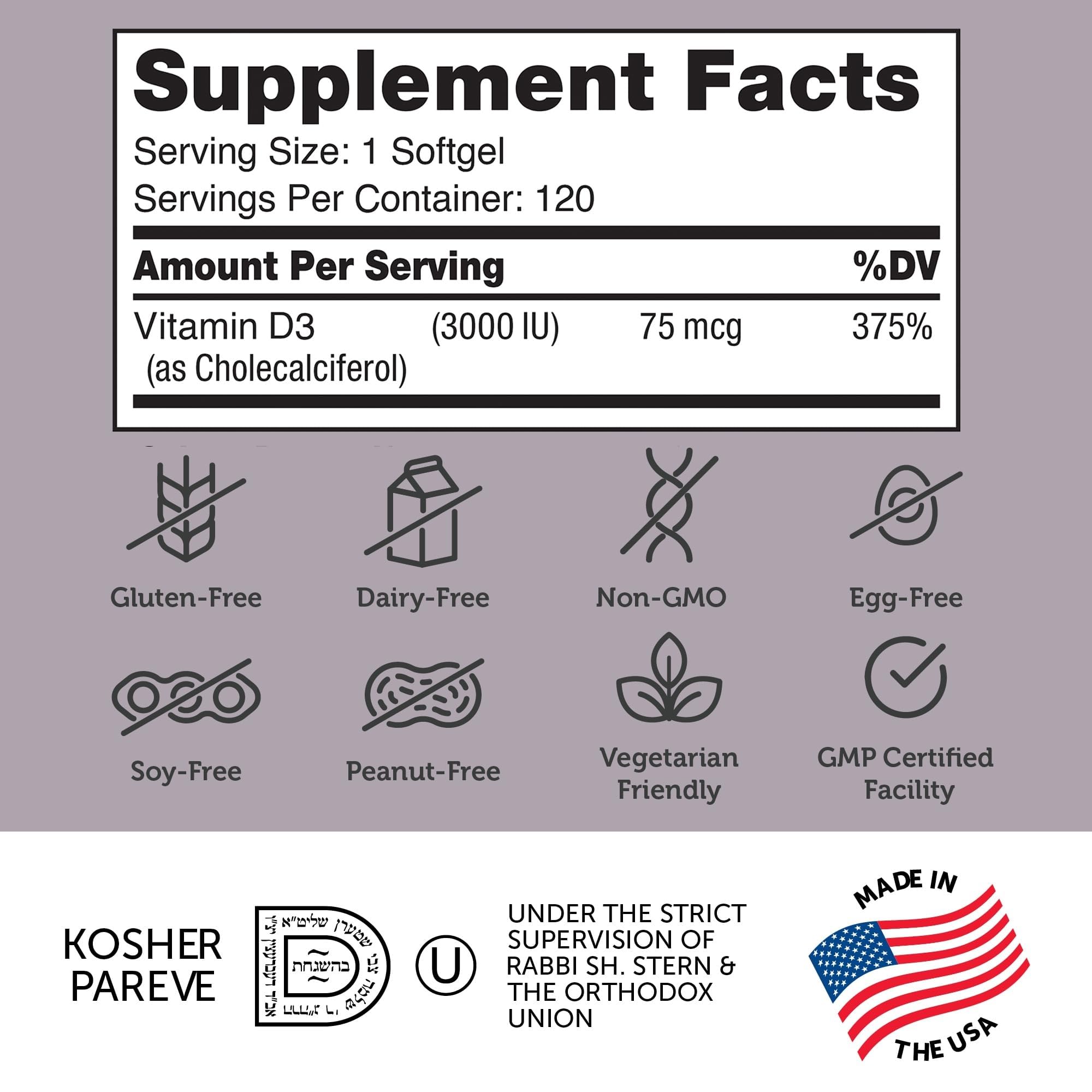 Zahler Vitamina D3 3000 UI, toma diaria para fortalecimiento muscular.