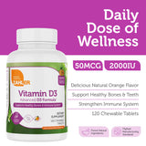 Zahler Vitamina D3 masticable, enfoque en absorción óptima, ideal para consumo diario.