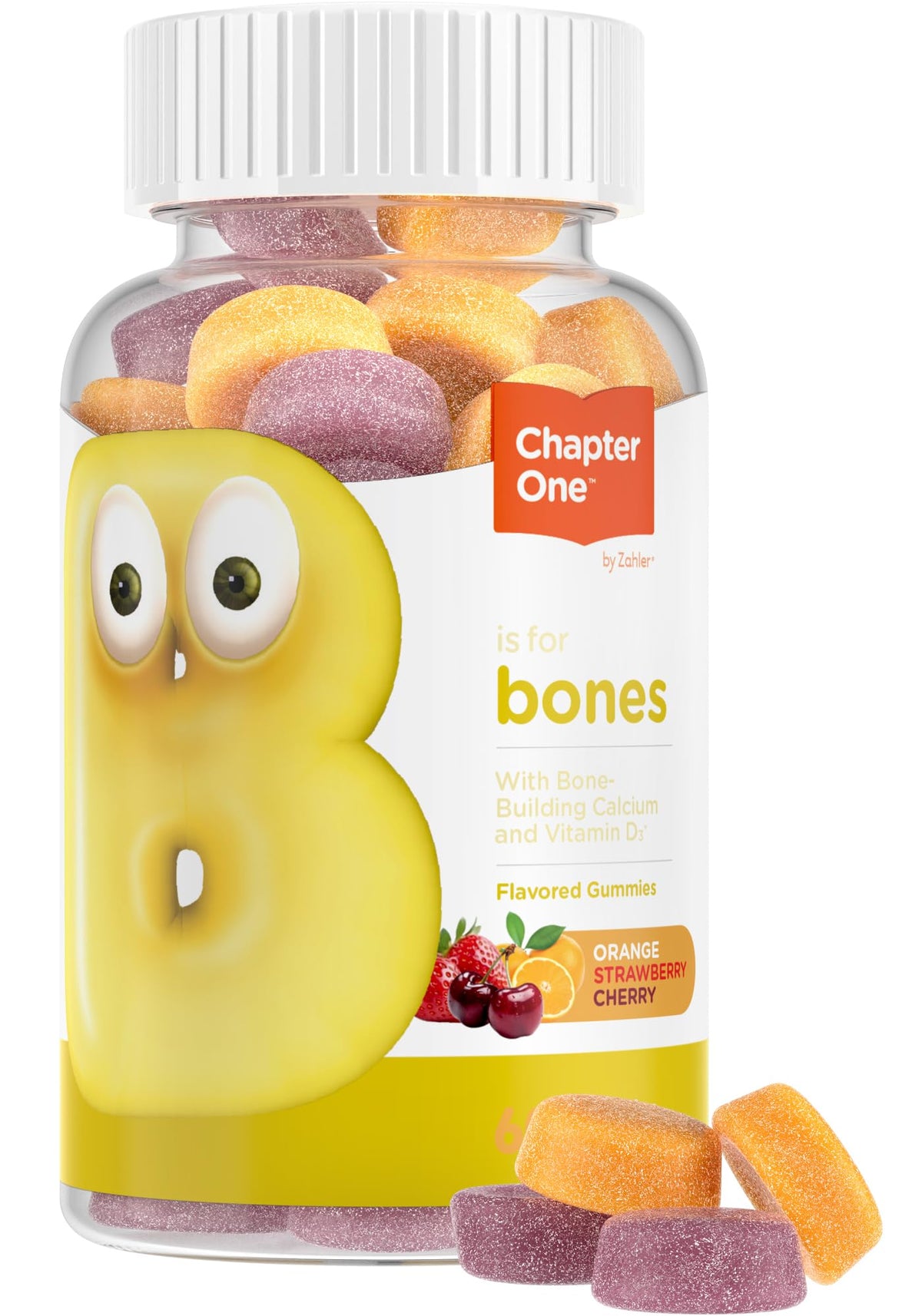 Zahler Yummy Kids Calcium Gummies en el bote, apoyo a dientes y huesos sanos para niños.