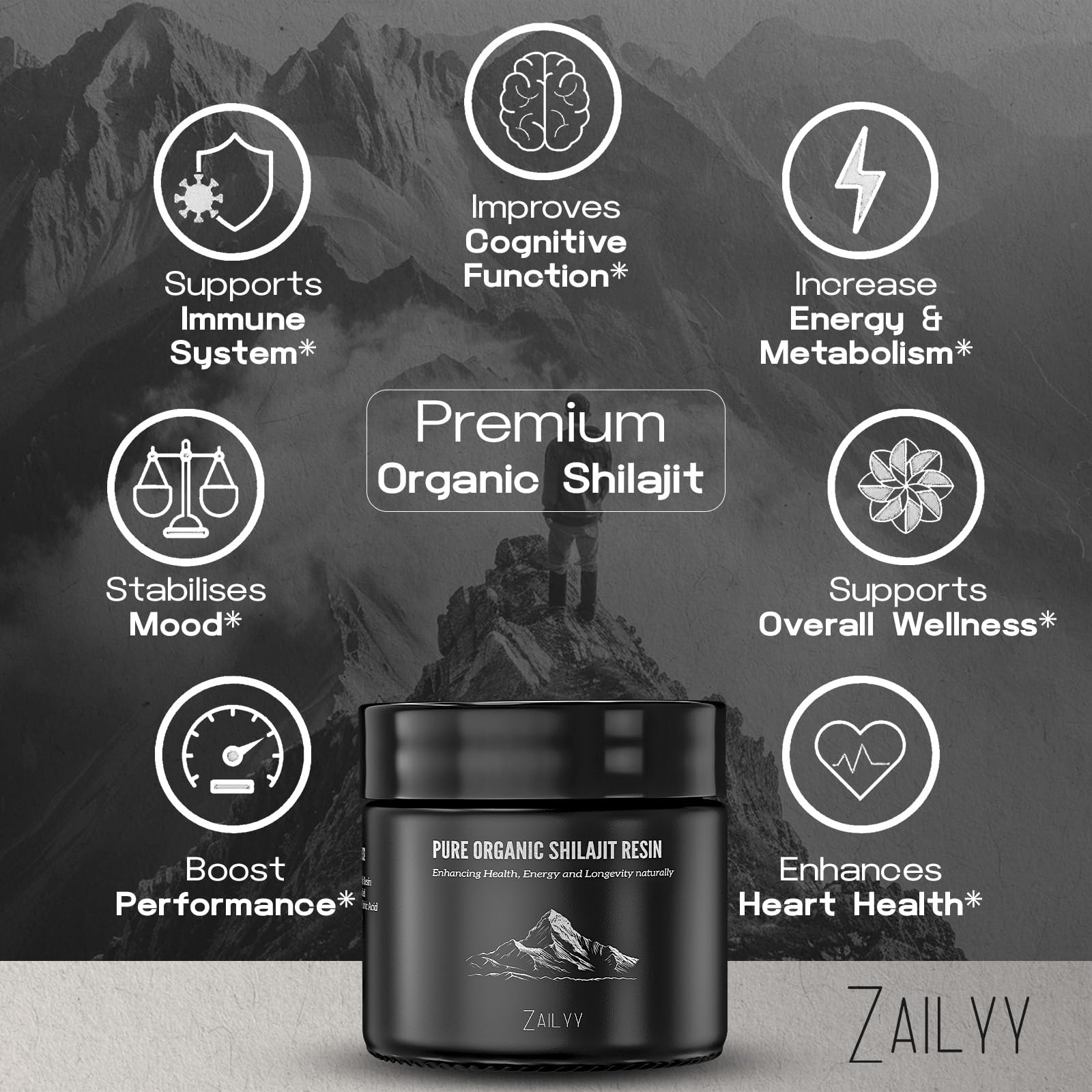 Textura oscura de ZAILYY Shilajit Resin con riqueza mineral