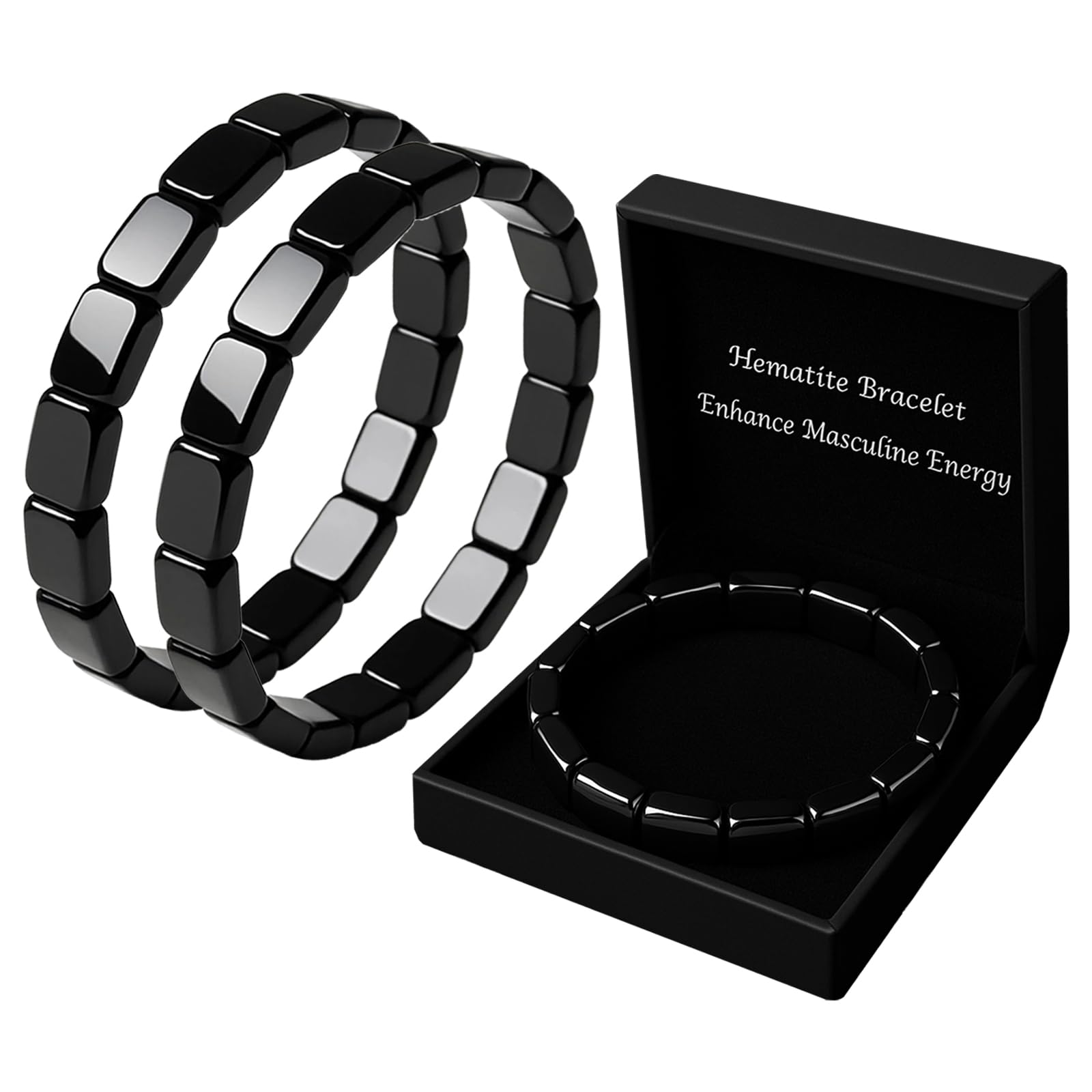 Pulsera ZAIREG de hematita para hombre, cuentas rectangulares, ideal para uso diario.