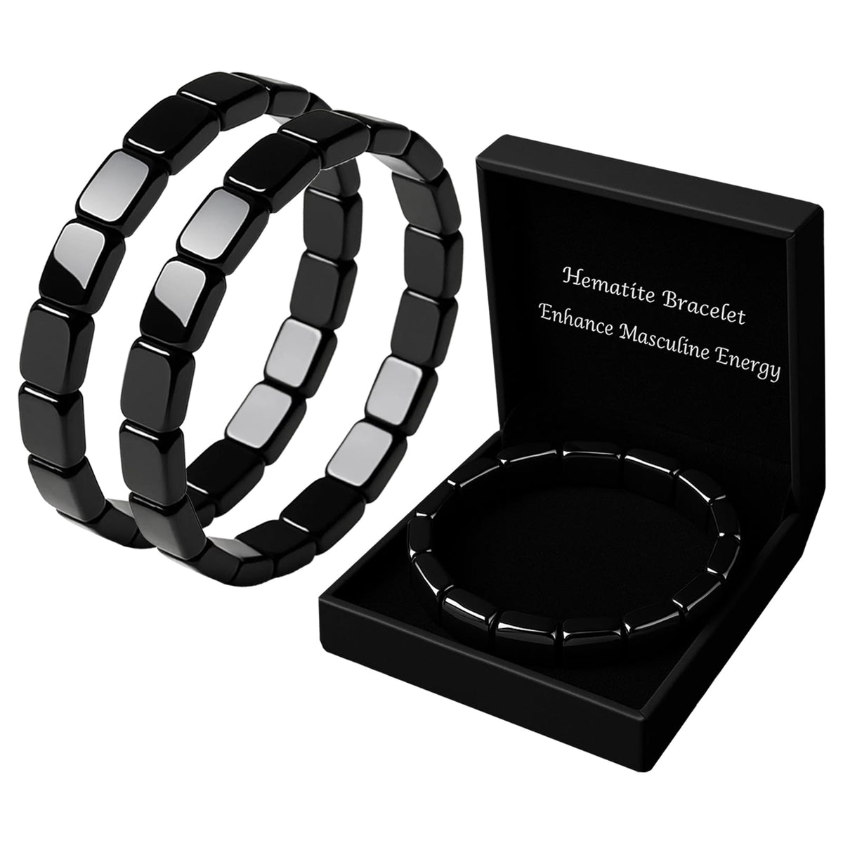 Pulsera ZAIREG de hematita para hombre, cuentas rectangulares, ideal para uso diario.