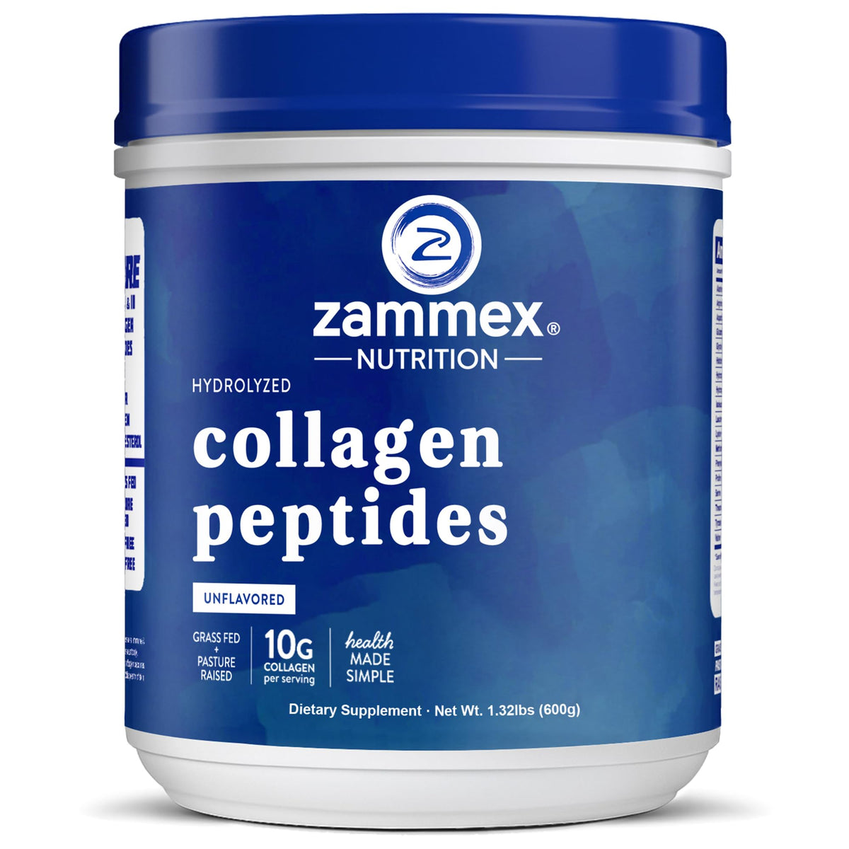 Zammex Colágeno en polvo sin sabor en frasco, mezcla fácil para piel saludable