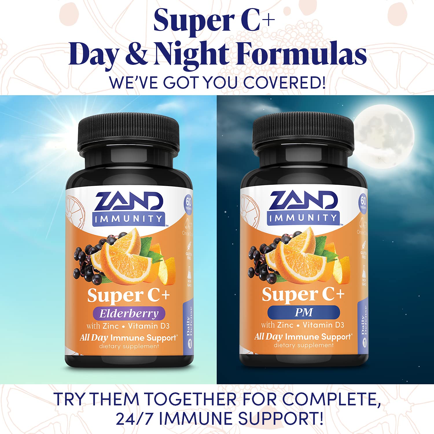 Zand Immunity Super C+ etiqueta-detalle resalta PureWay-C y absorción optimizada.