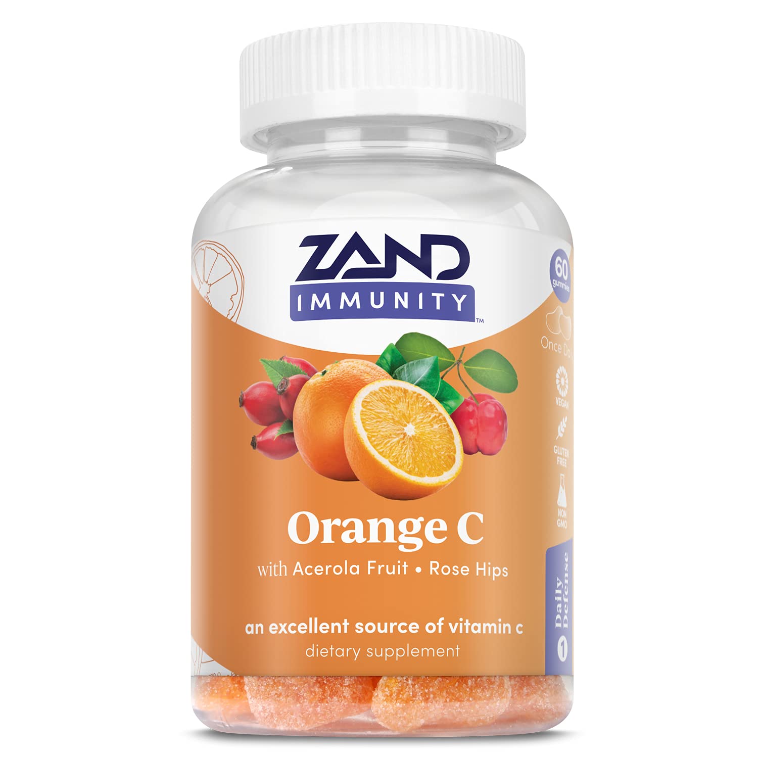 Gomitas ZAND Inmunidad Naranja en frasco, sabor cítrico y apoyo diario.