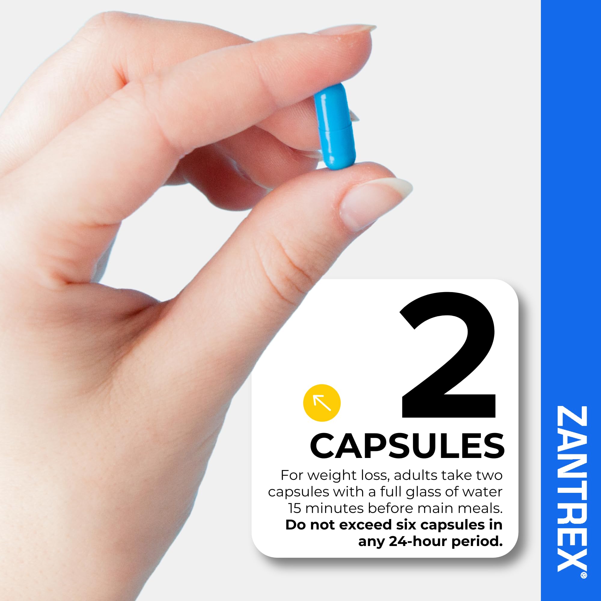 Cápsulas alineadas de Zantrex Blue, formato práctico.