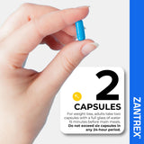 Cápsulas alineadas de Zantrex Blue, formato práctico.