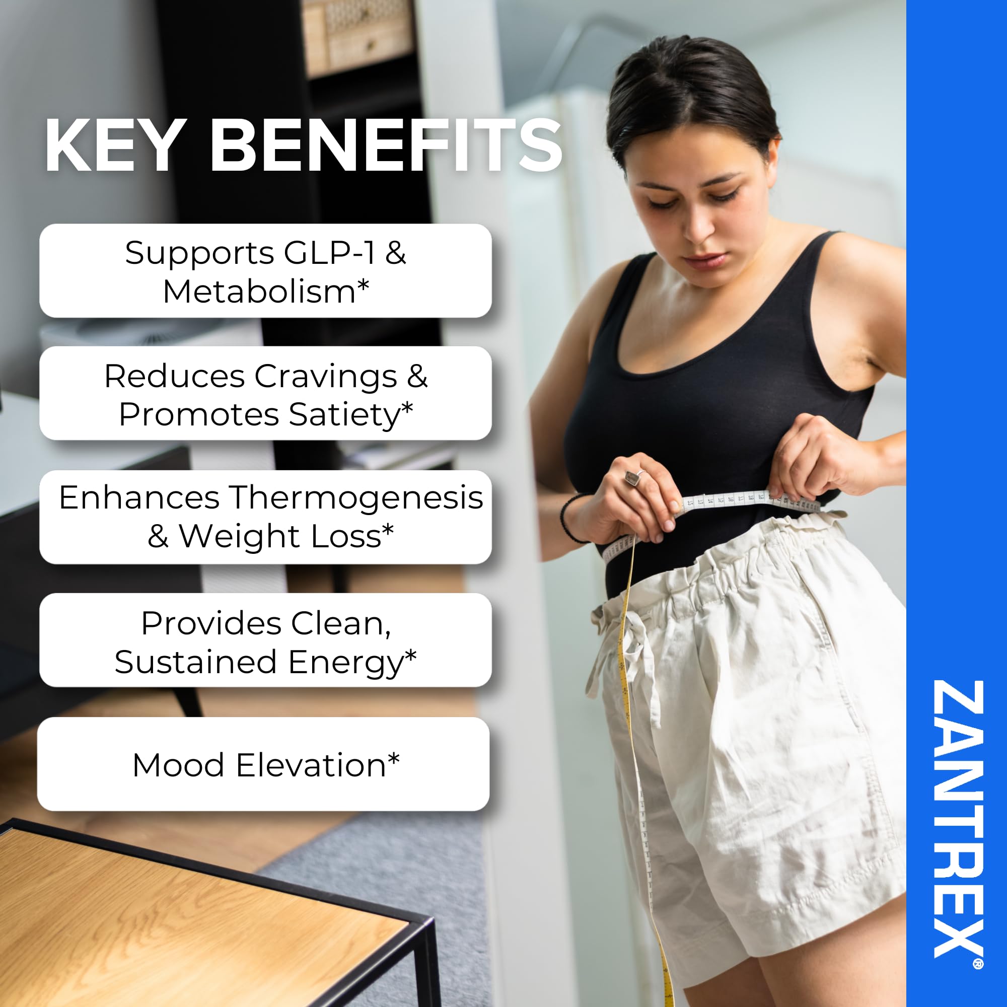 Cápsulas de Zantrex Blue en primer-plano para energía sostenida.